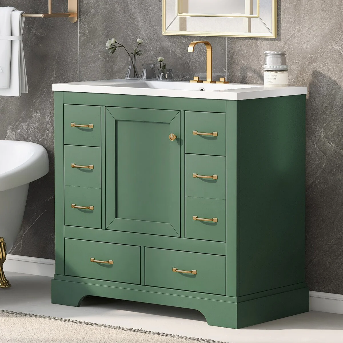 Bathroom Vanity Cabinet with Multi-Functional Drawer and Adjustable Shelf