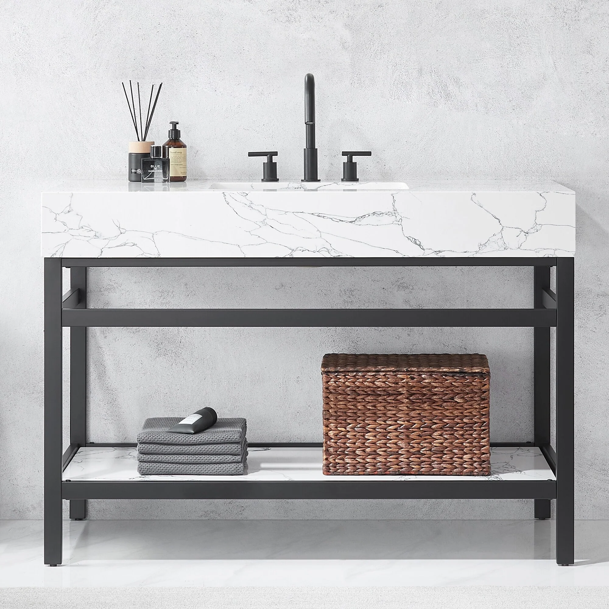 Ecija Bath Vanity, Metal Support with Composite Stone Top, no Mirror