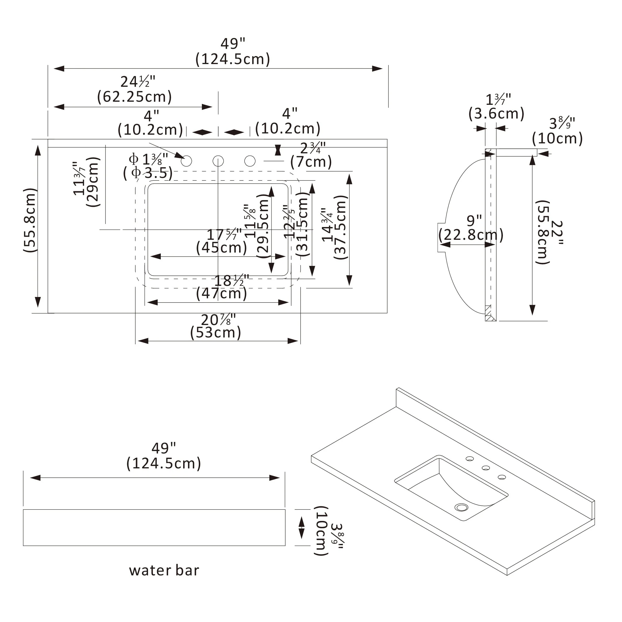 Jaen Composite Stone Vanity Top with White Rectangular Sink