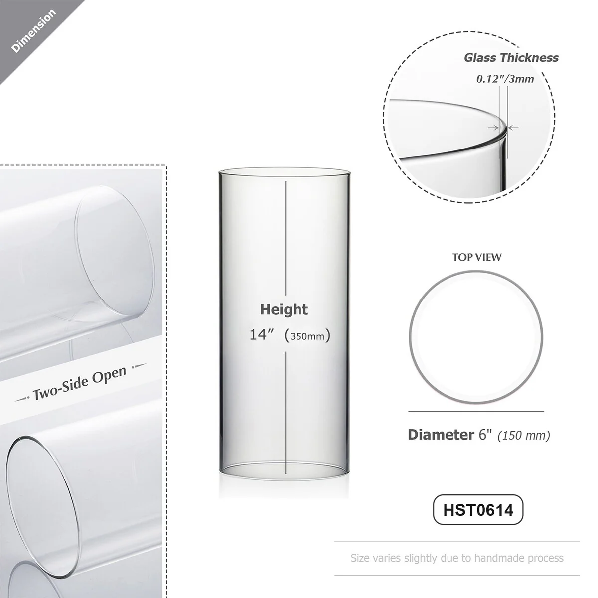 Clear Glass Cylinder Hurricane Chimney Tube, Candle Cover - 1 Piece
