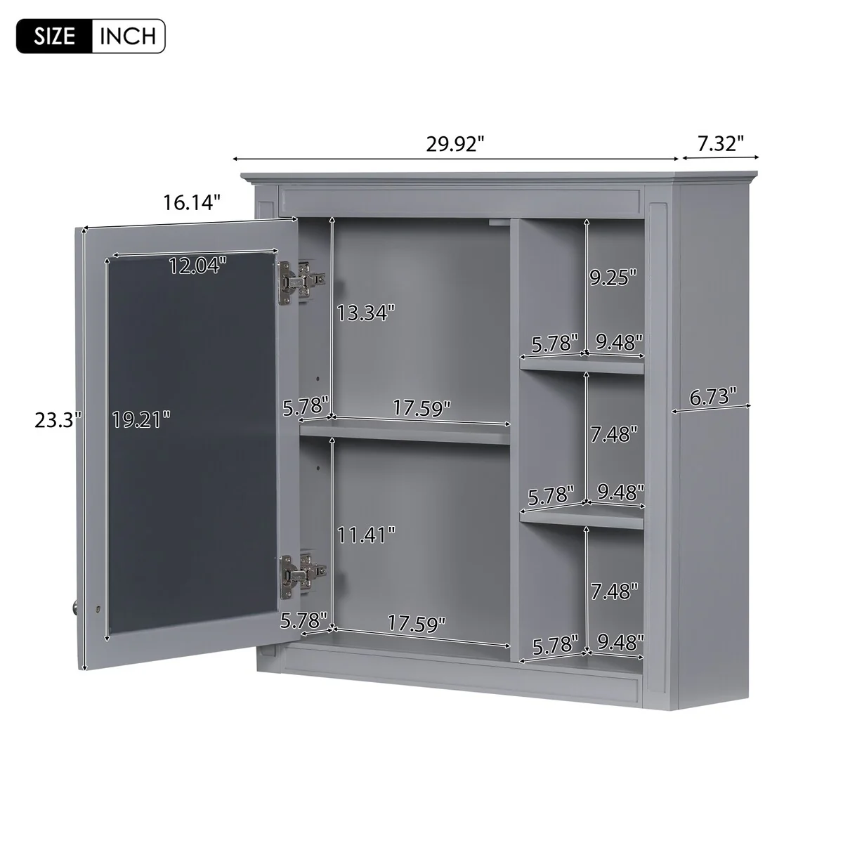 30'' x 28'' Wall Mounted Bathroom Storage Cabinet, Modern Bathroom Wall Cabinet with Mirror,Mirror Cabinet with 3 Open Shelves