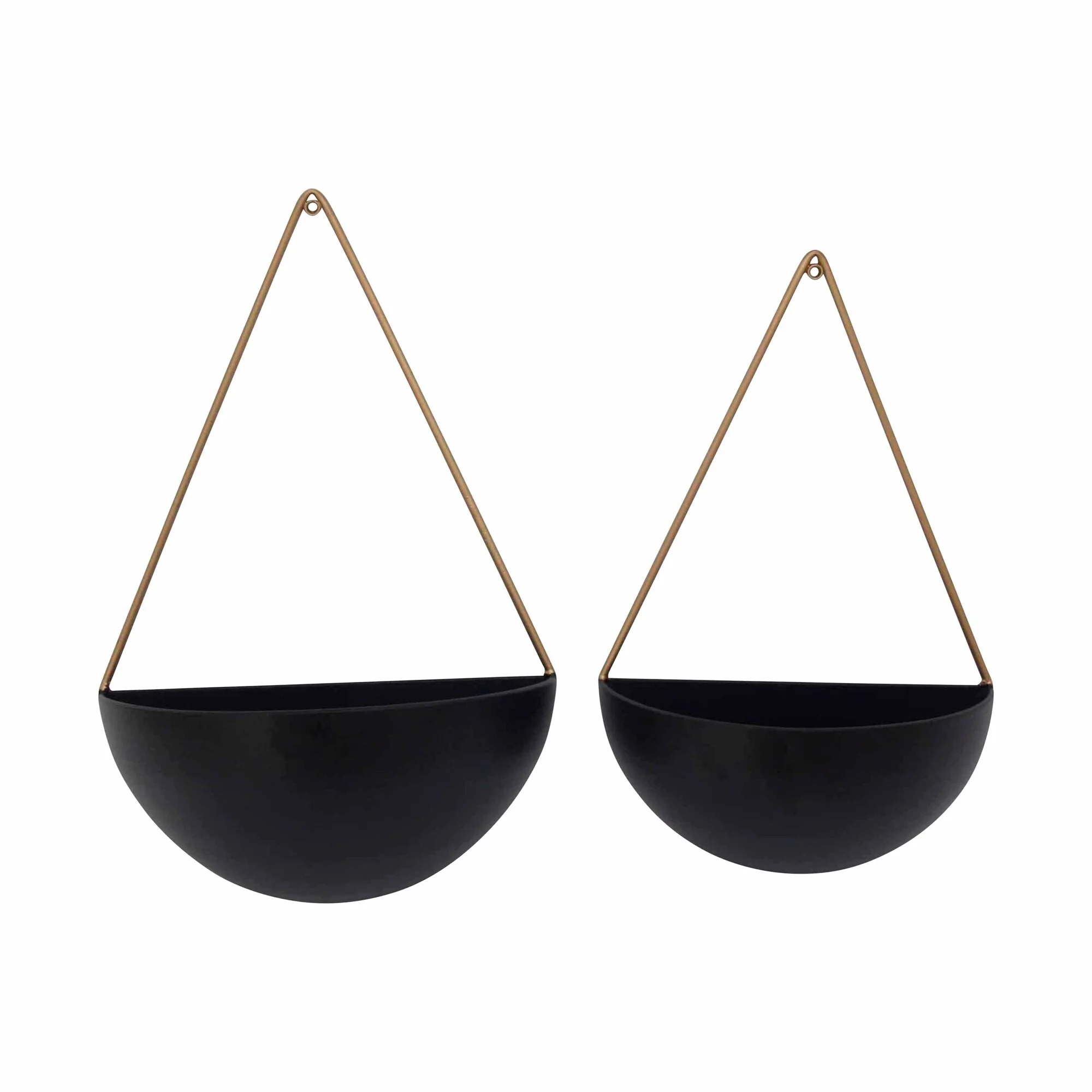 Sagebrook Home Modern Metal Half Moon Wall Planters Set of 2, Drainage Holes, Black and Gold, 12 L x 6 W x 18 H