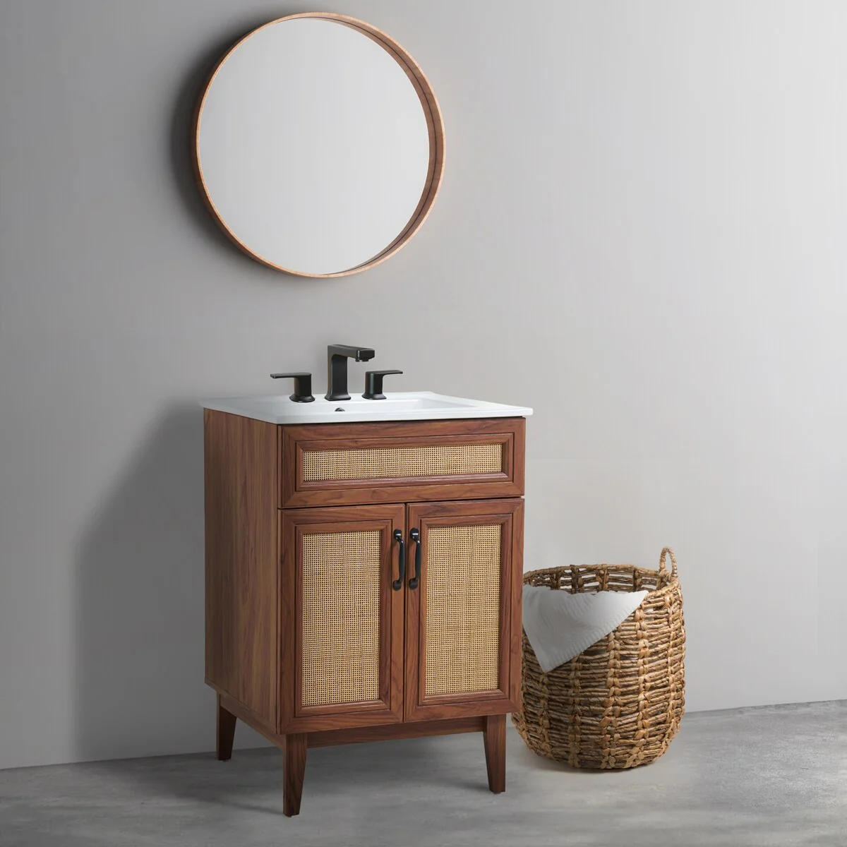 Ancillary Rattan Modern Farmhouse 2-Shelf Bath Vanity Cabinet Only (Sink Basin not Included), by JONATHAN Y