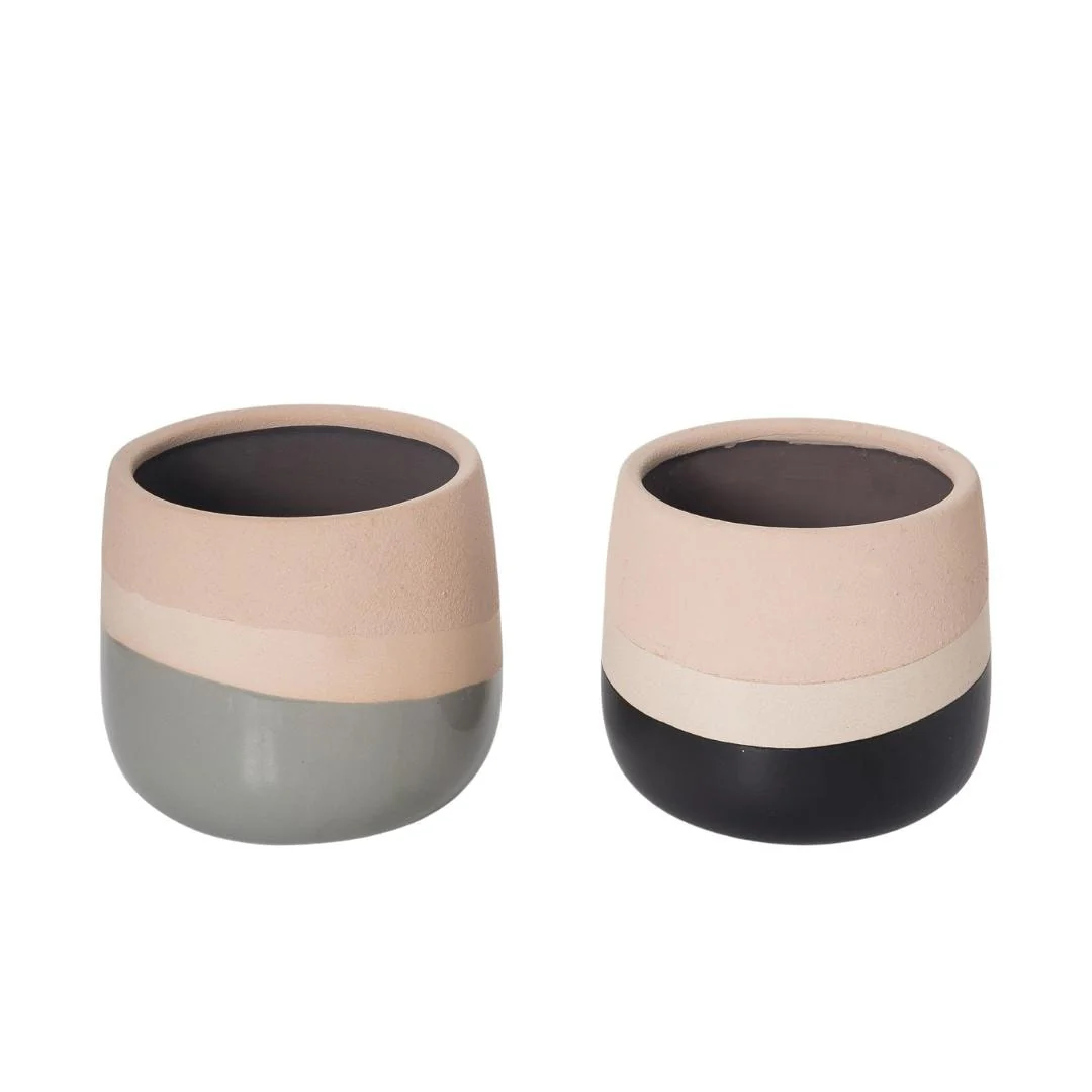 Transpac Stoneware Black & Ivory Planter Set of 2 Spring Home Decorations