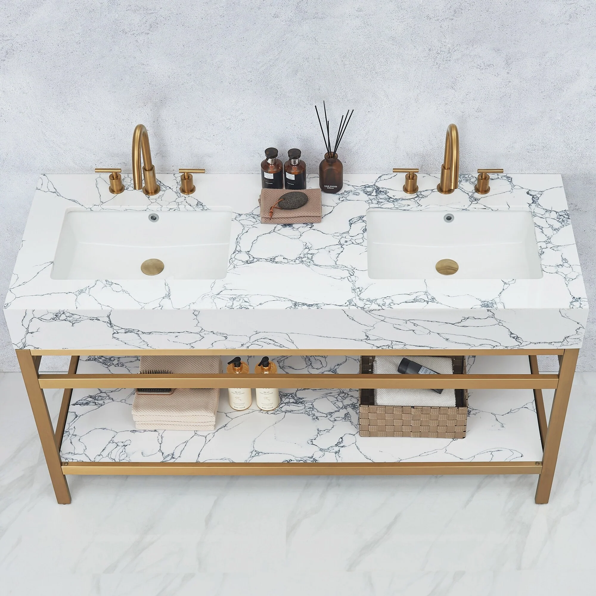 Ecija Bath Vanity, Metal Support with Composite Stone Top, no Mirror