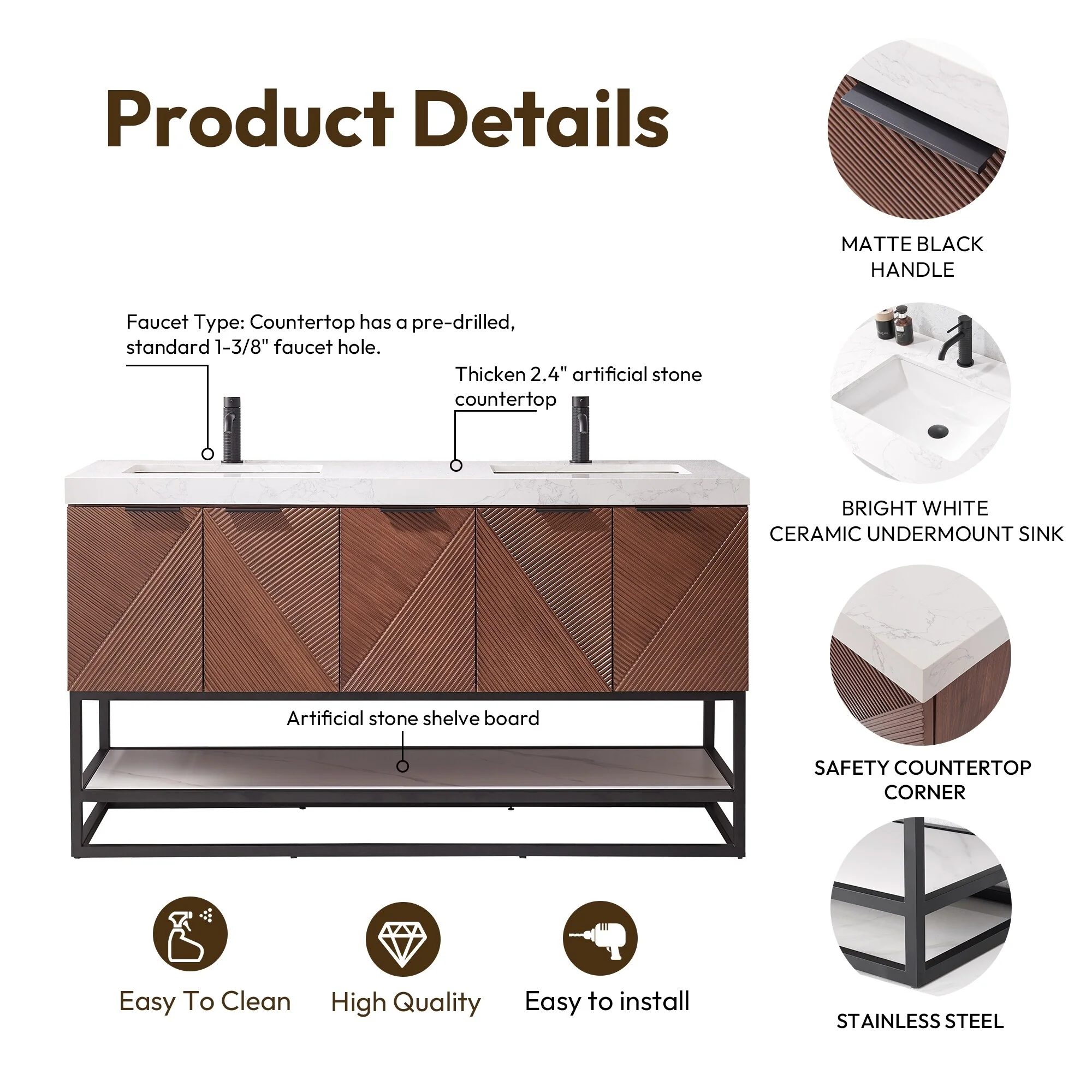 Mahon Double Bath Vanity with Composite Stone Top without Mirror