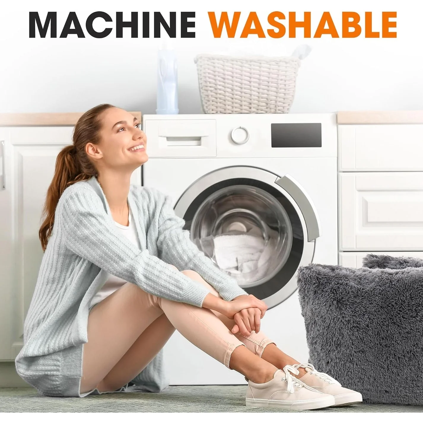 Cheer Collection Shaggy Long Hair Throw Pillows (Set of 2)