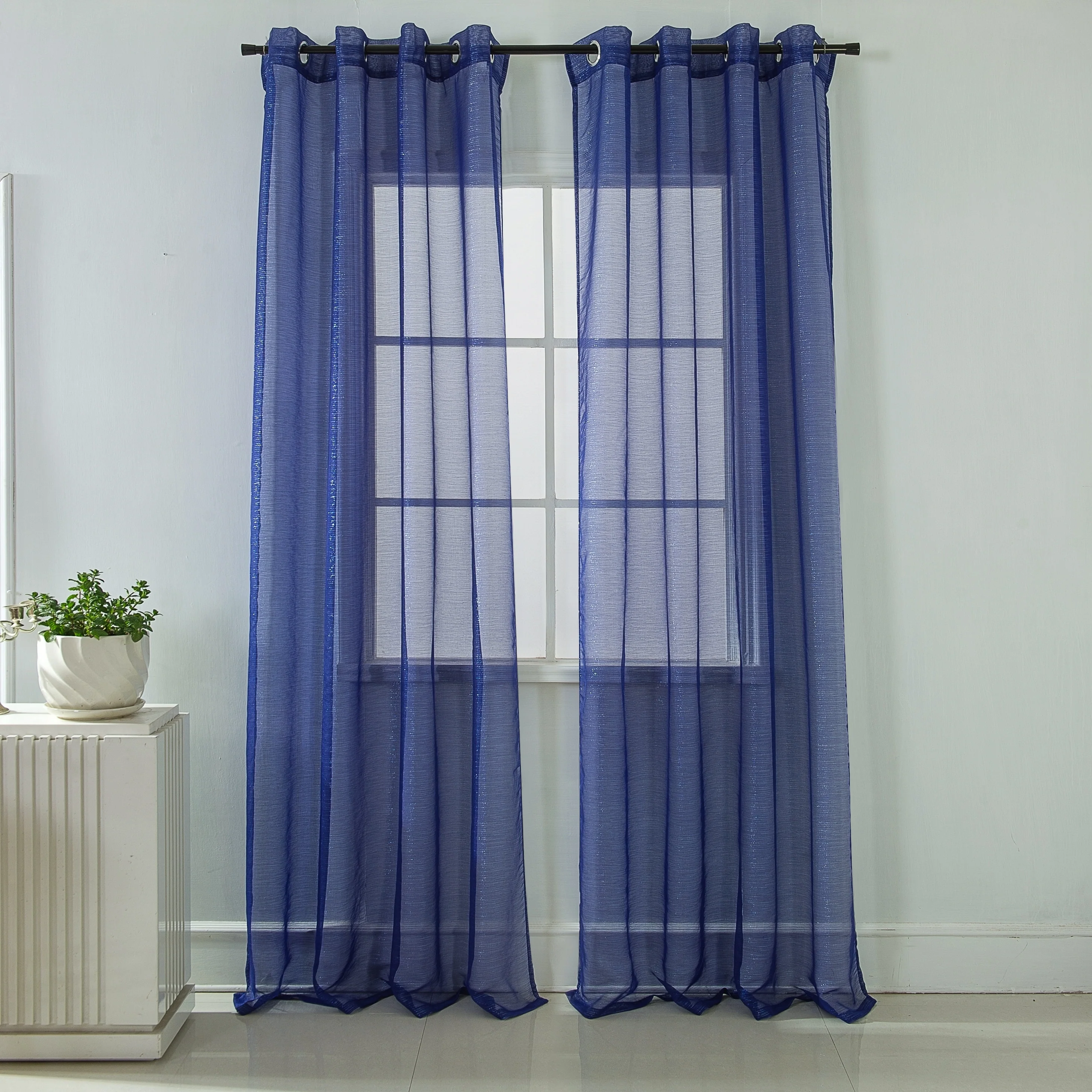Lonnie Metallic Stripe Sheer Window Curtain Panel 90 inch
