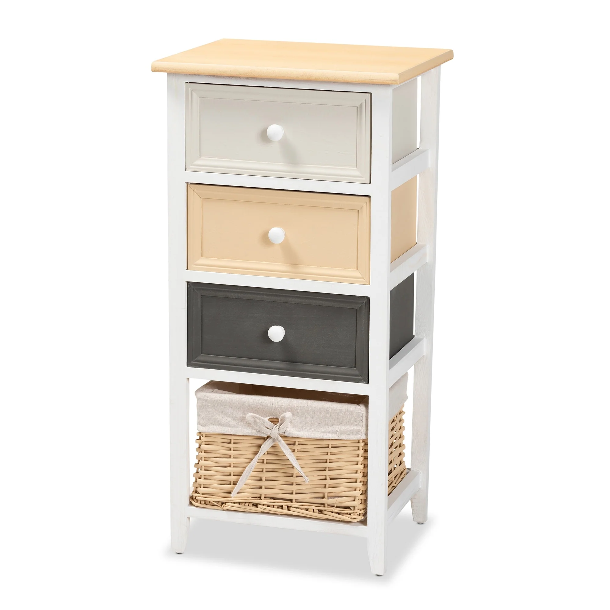 Adonis Transitional Multi-Colored Wood Storage Unit with Willow Basket