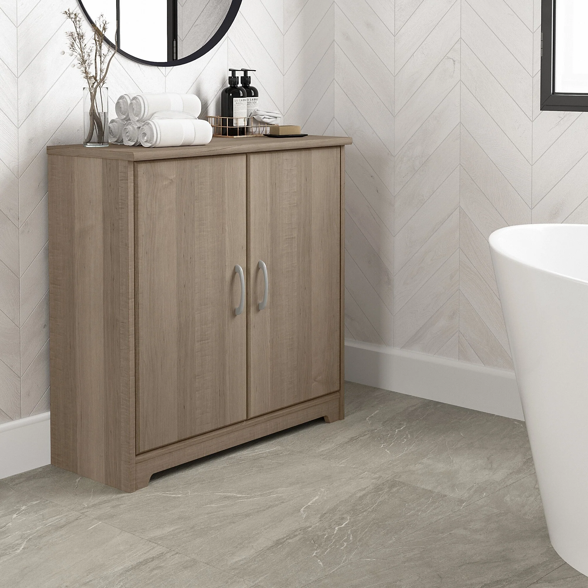 Cabot Small Bathroom Storage Cabinet with Doors by Bush Furniture