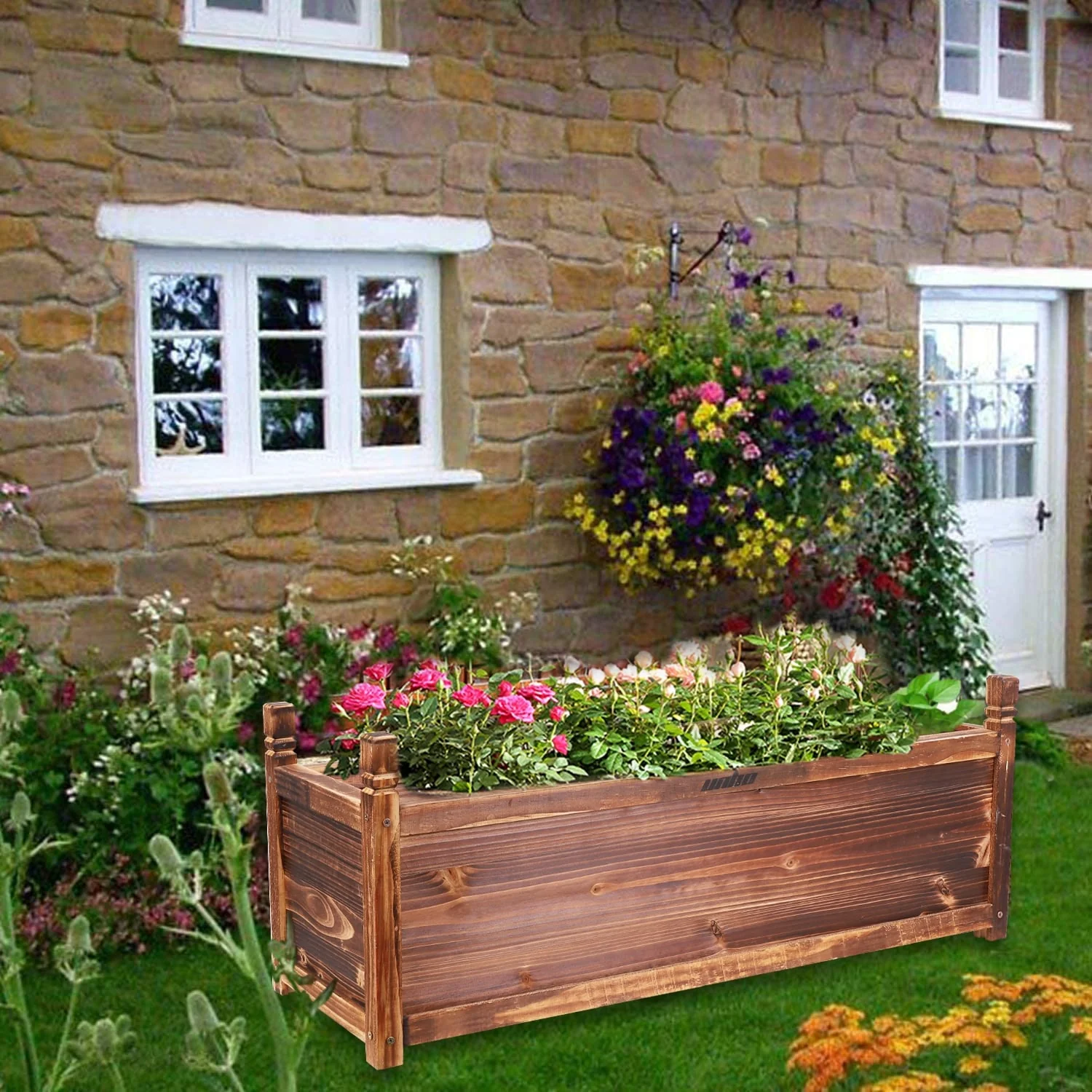 Rectangular Raised Garden Bed Kit Indoor Outdoor Wood Planter Grow Box