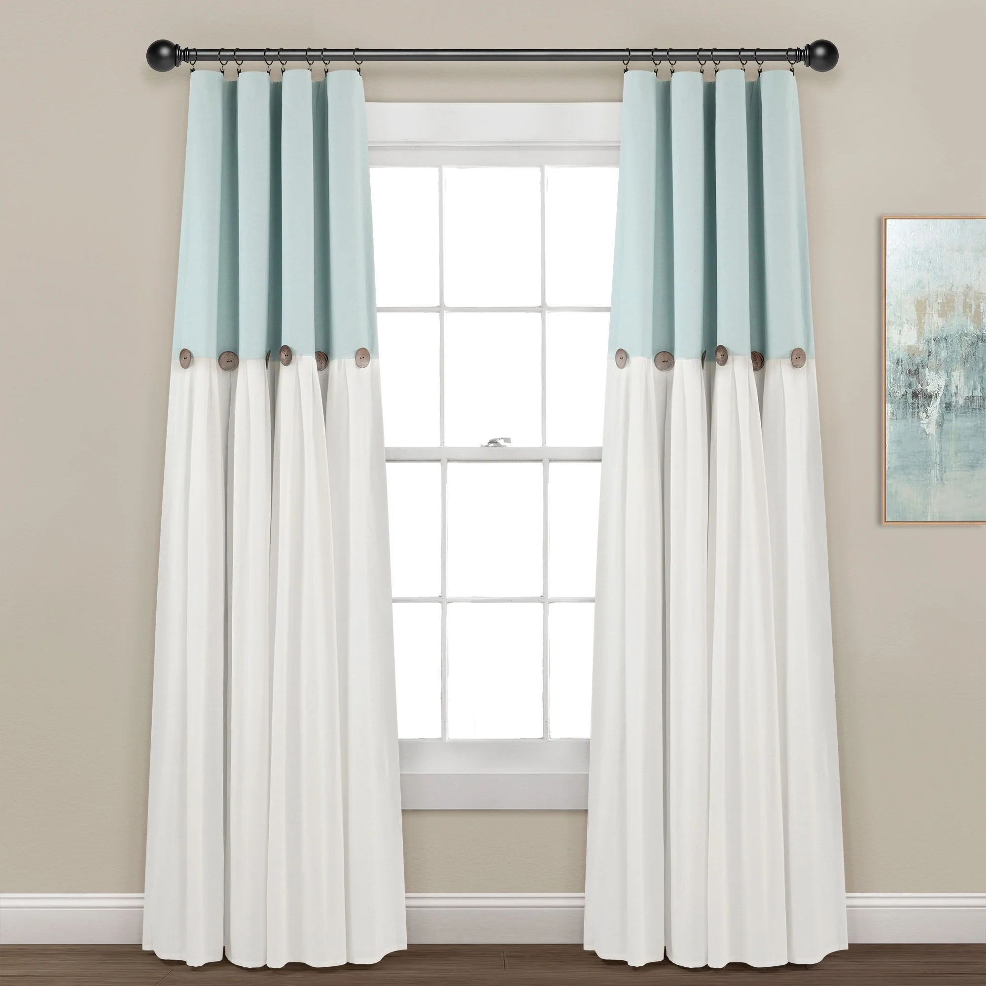 Lush Decor Linen Button 100 Percent Lined Blackout Window Curtain Panel Single