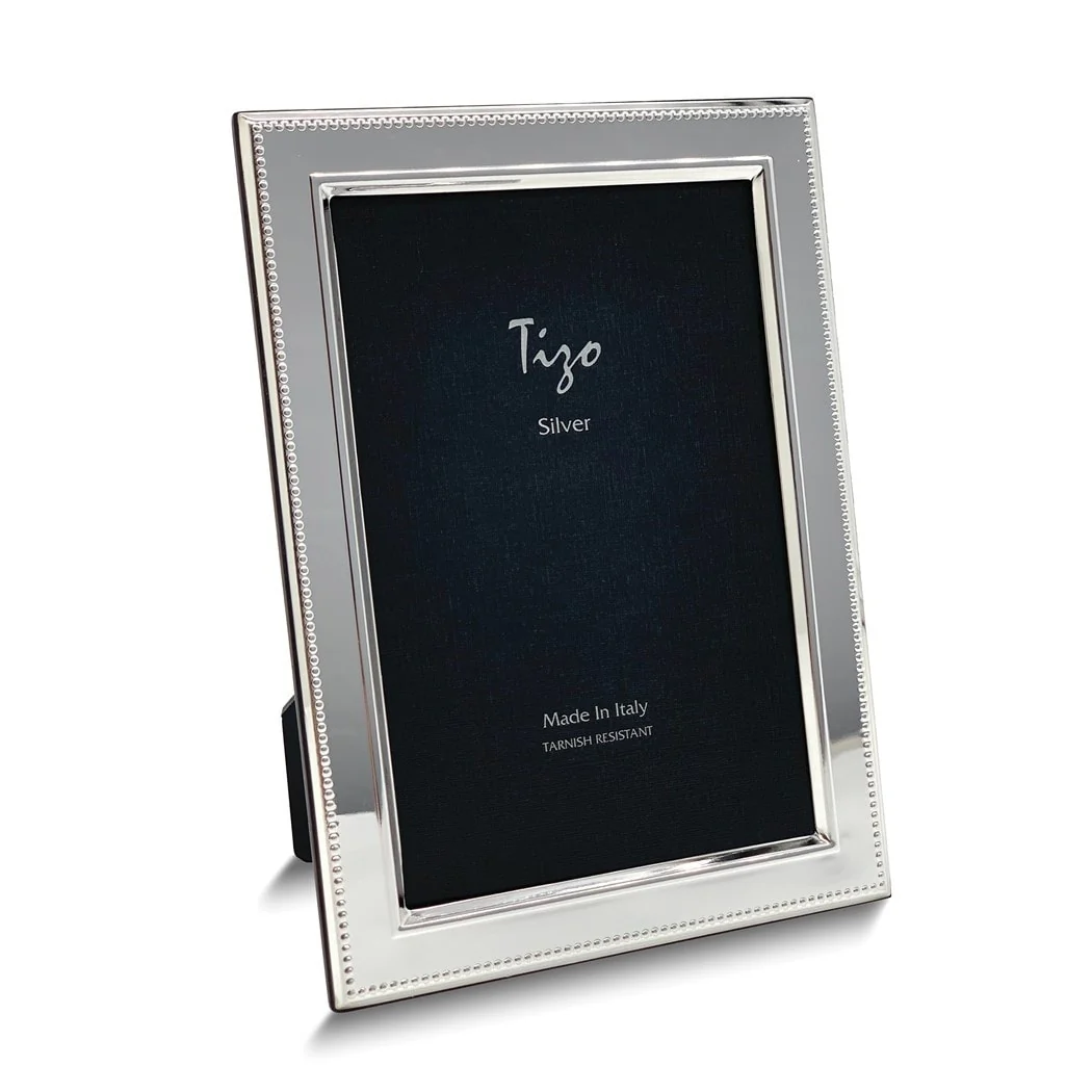 Curata Bilaminate Sterling Silver Beaded Border 8x10 Photo Frame