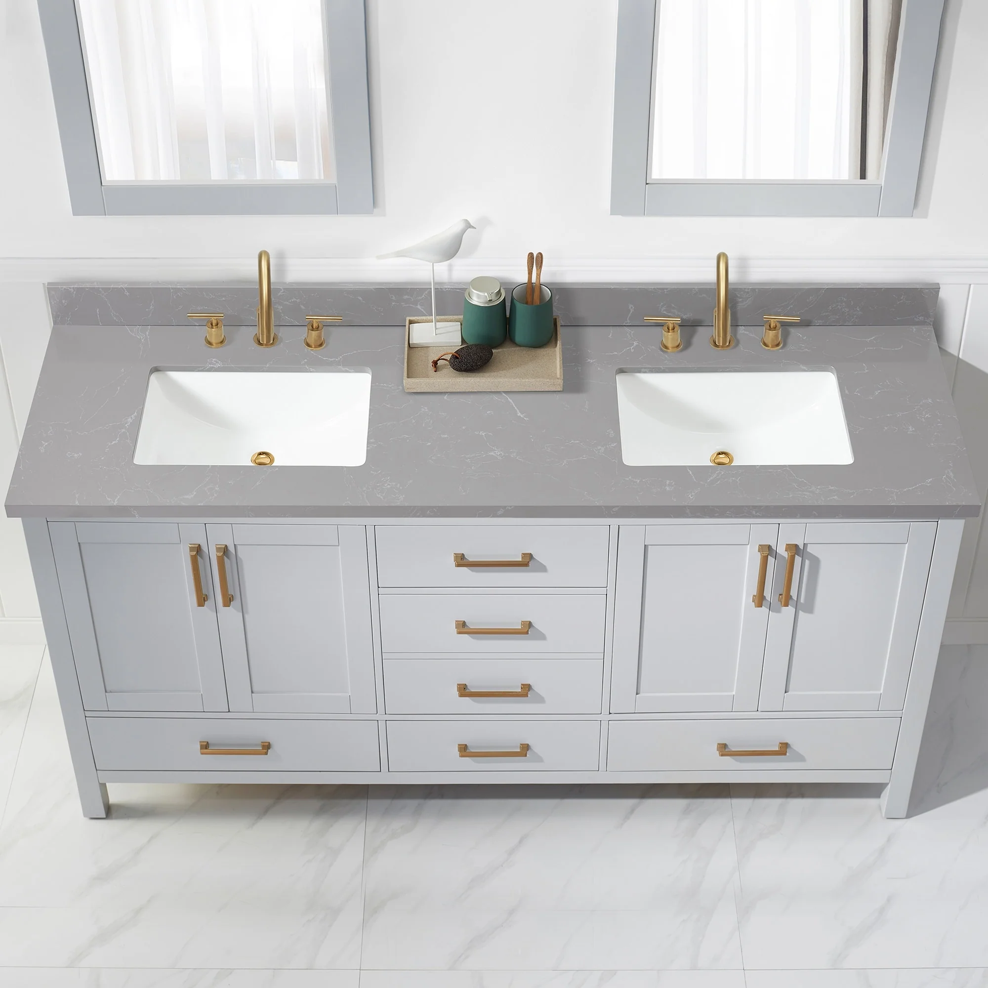 Jaen Composite Stone Vanity Top with White Rectangular Sink
