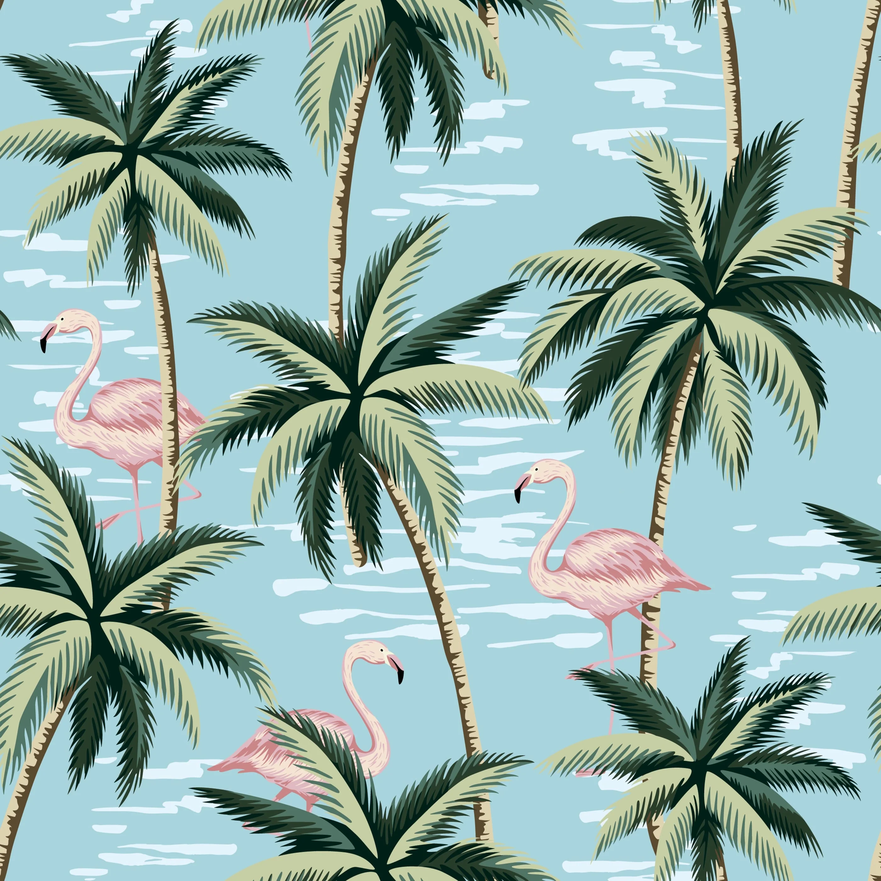 Tropical Flamingos Removable Wallpaper - 10'ft H x 24''inch W