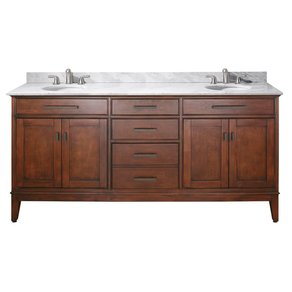 Avanity Madison 72-inch Double Vanity in Tobacco Finish with Dual Sinks and Top