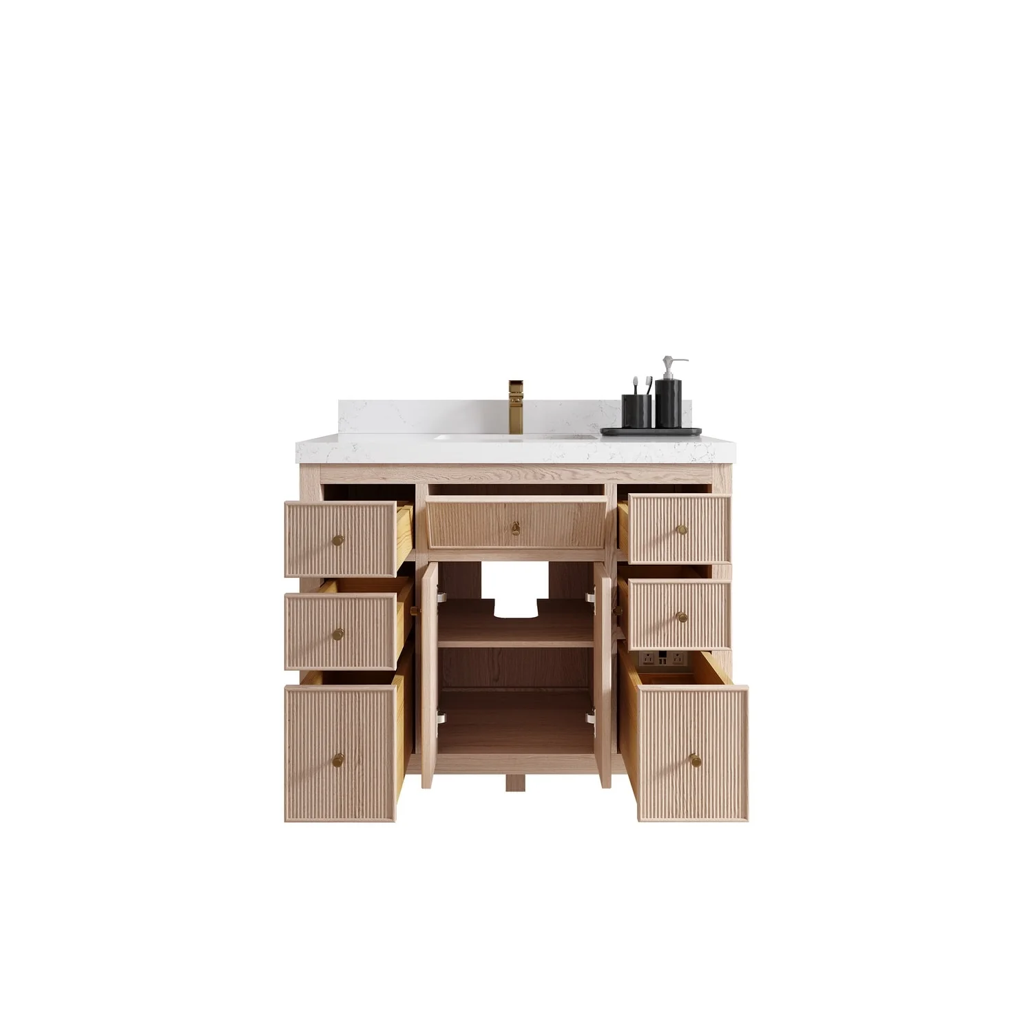 Willow Collections 42 x 22 Sonoma White Oak Wood Single Sink Bathroom Vanity with Quartz or Marble Countertop