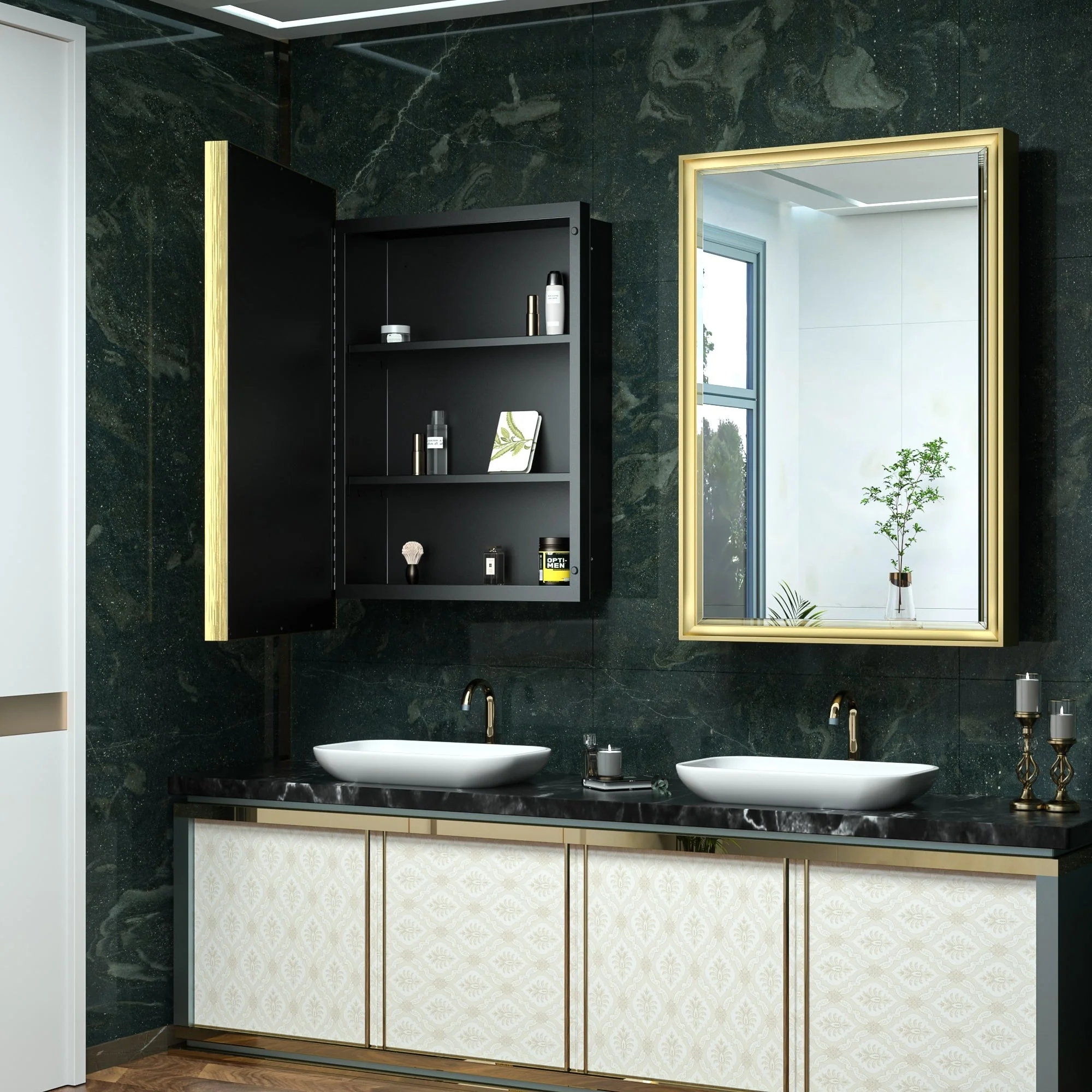 TokeShimi Medicine Cabinets for Bathroom with Mirror, Beveled Framed