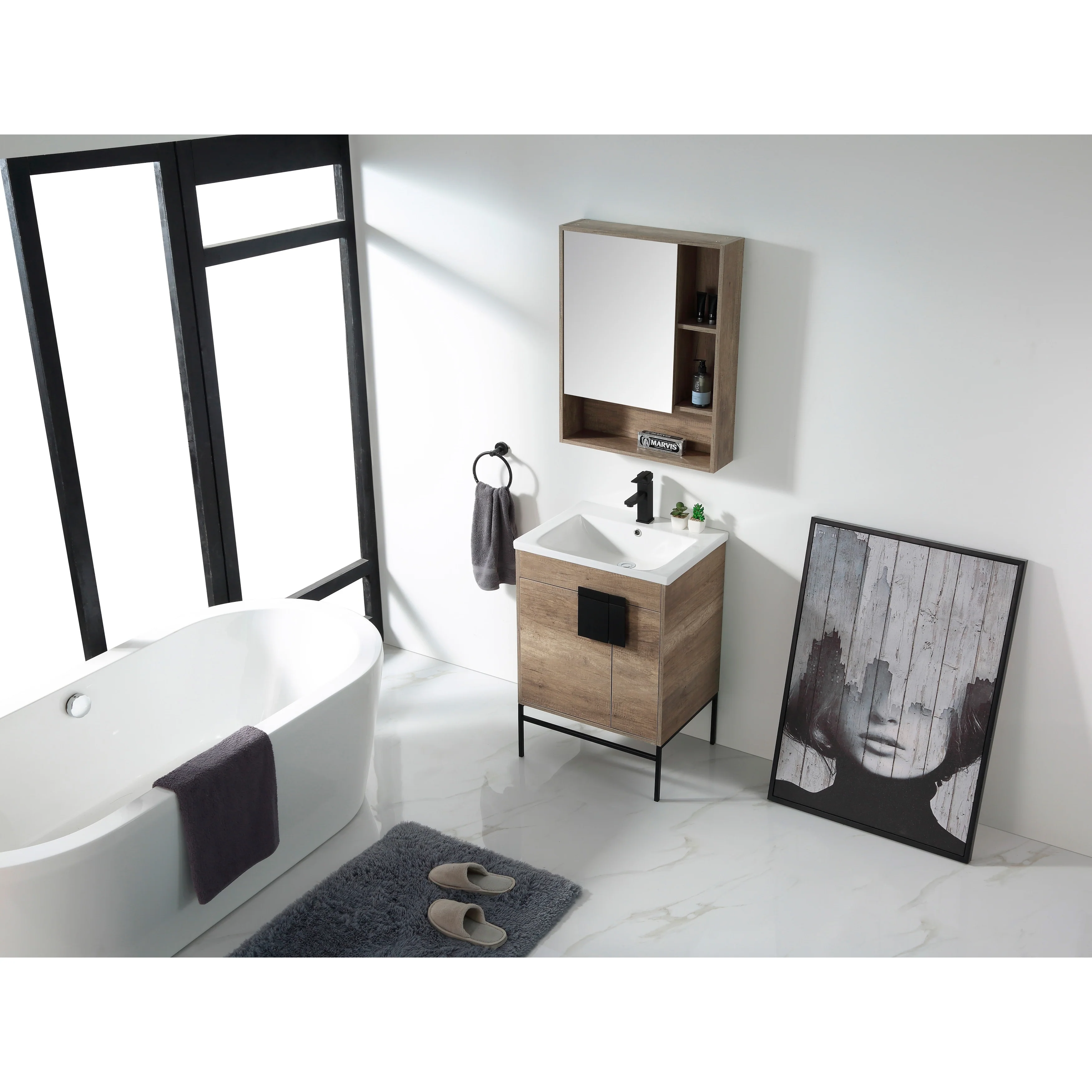 24-inch Modern Bathroom Vanity Set w/ Vitreous China Sink Top