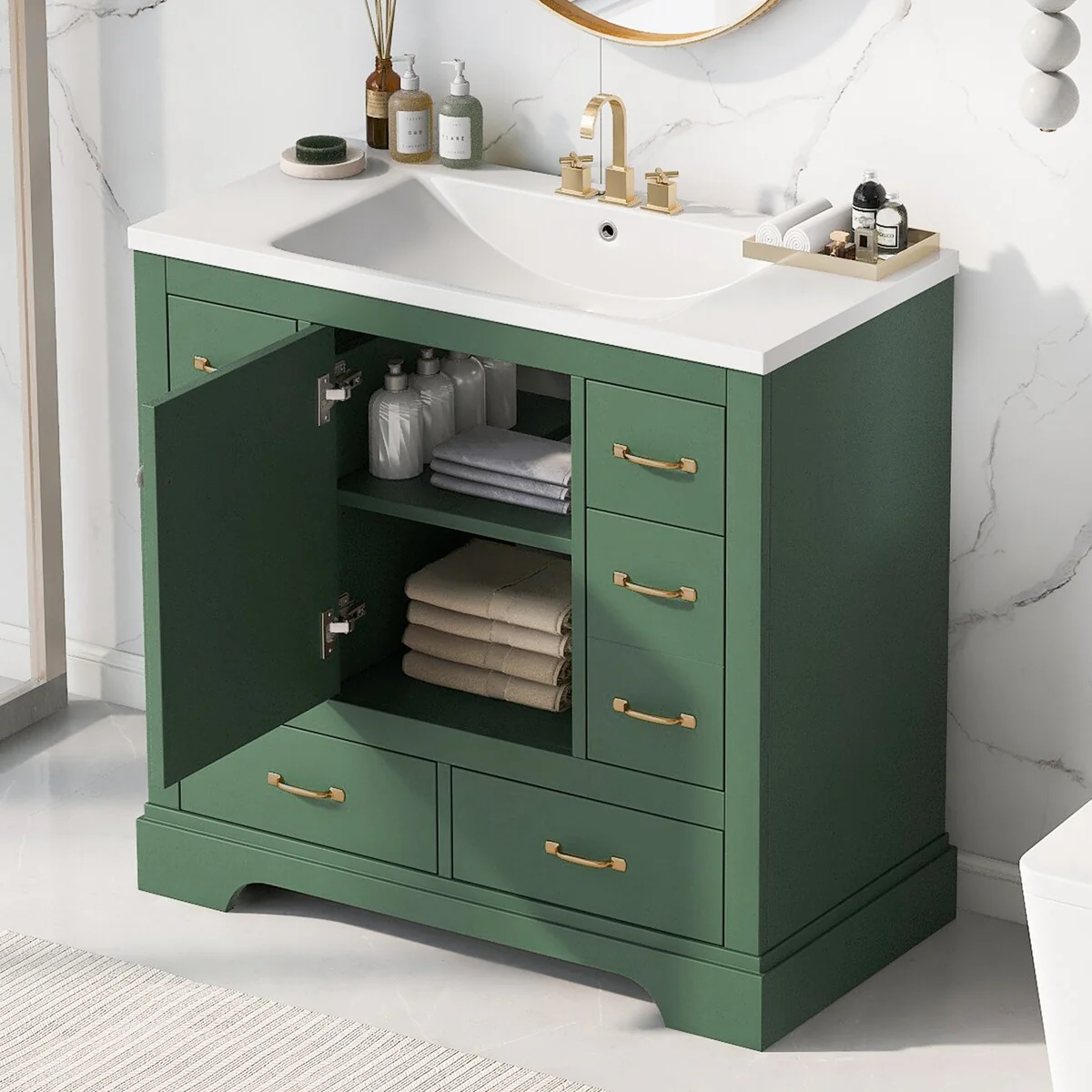 Bathroom Vanity Cabinet with Multi-Functional Drawer and Adjustable Shelf