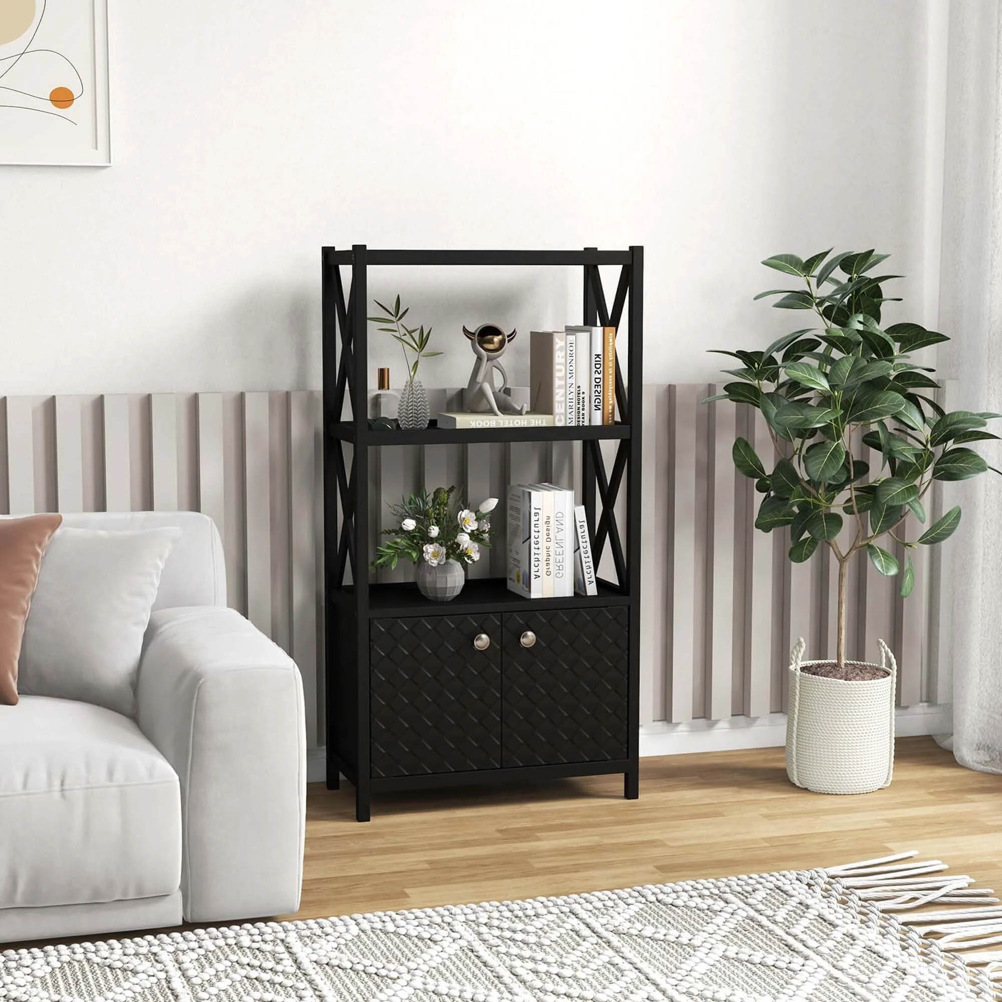 Costway Bathroom Storage Cabinet with Open Shelves & Double Doors - See Details