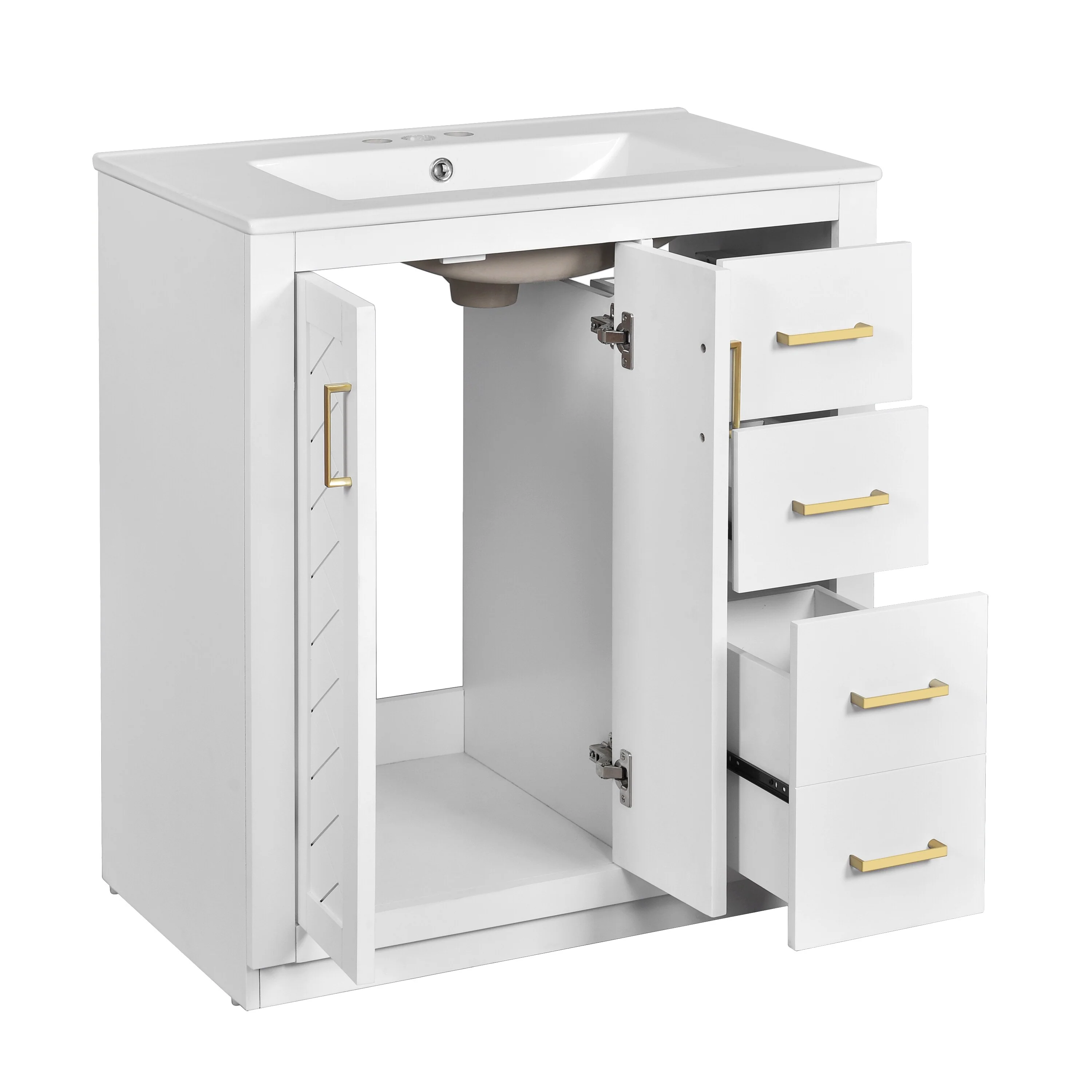 30'' Bathroom Vanity with Ceramic Sink Combo, Bathroom Storage Cabinet Vanity Set with 3 Drawers& Soft Closing Doors