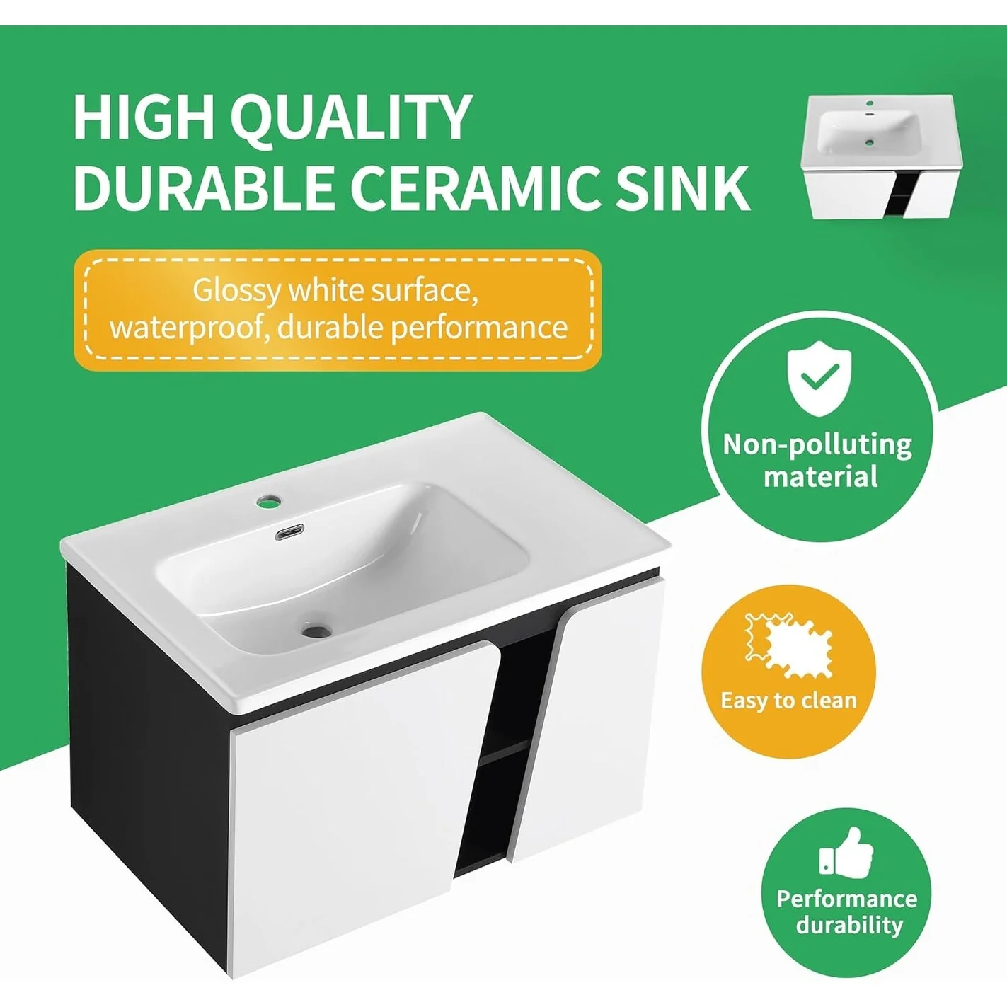 BNK 28/ 32/36/40 Inch Single Sink Bathroom Vanity with Soft Close Door, Modern Floating Vanity