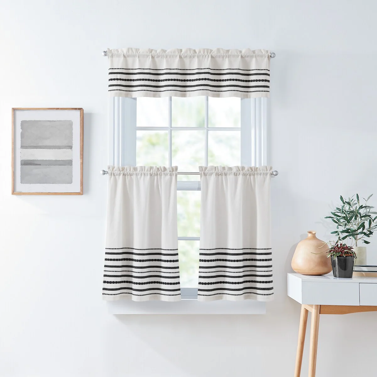 Curtainworks Global Woven Stripe 3-Piece Valance And Tiers Set