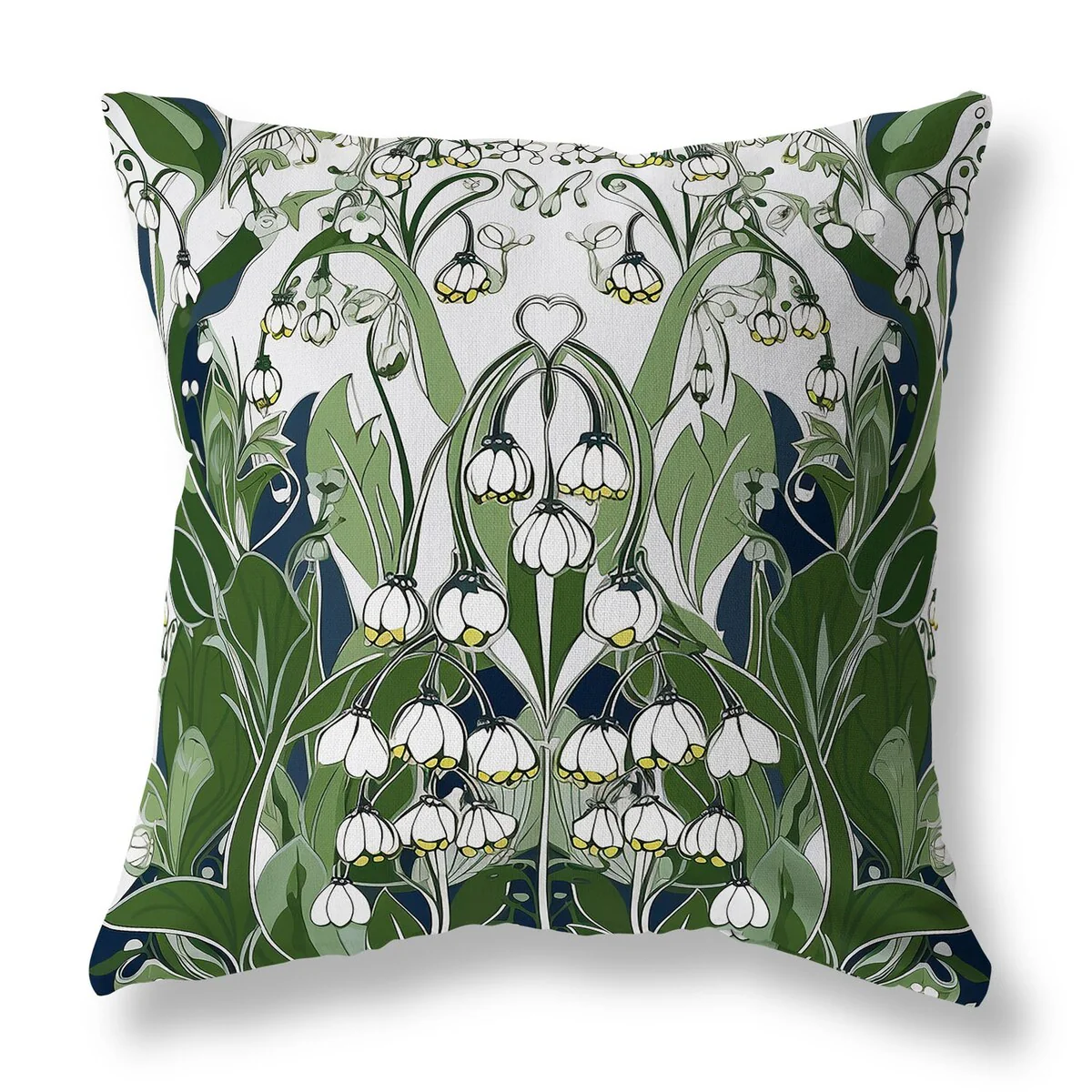 White And Green Lily of the Valley Indoor/Outdoor Throw Pillow Zipper