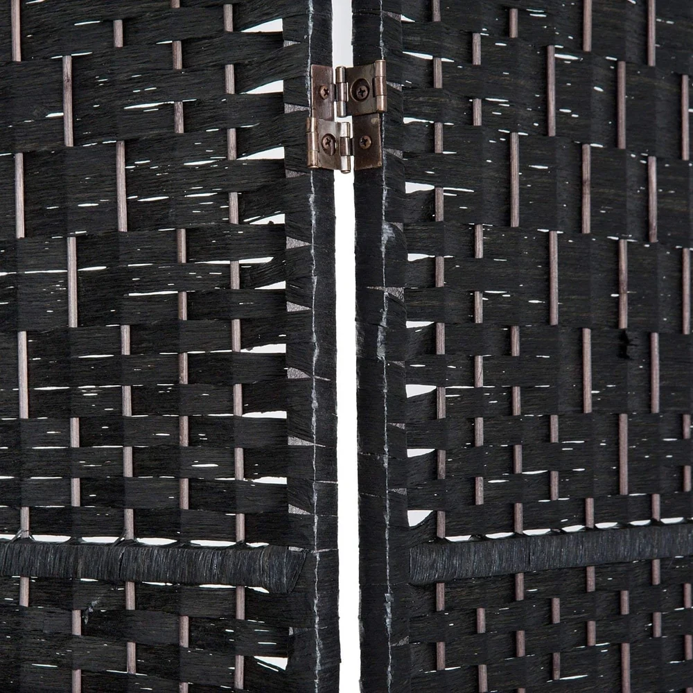 HomCom 6' Tall Wicker Weave Four Panel Room Divider Privacy Screen - Black Wood