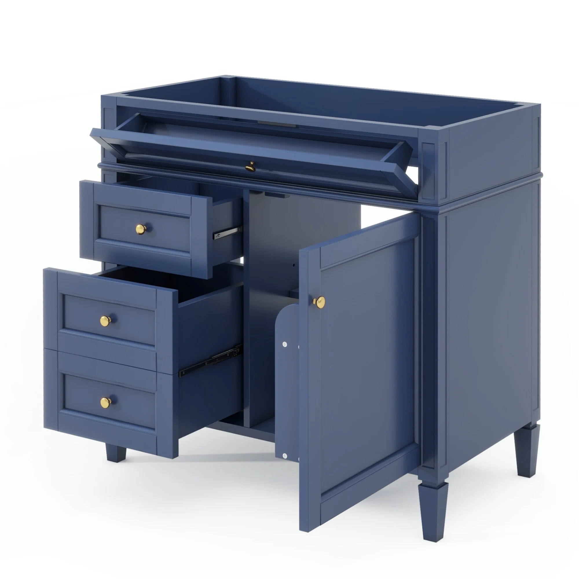 36'' Bathroom Vanity without Top Sink, Modern Bathroom Storage Cabinet with 2 Drawers and a Tip-out Drawer, Solid Wood Frame