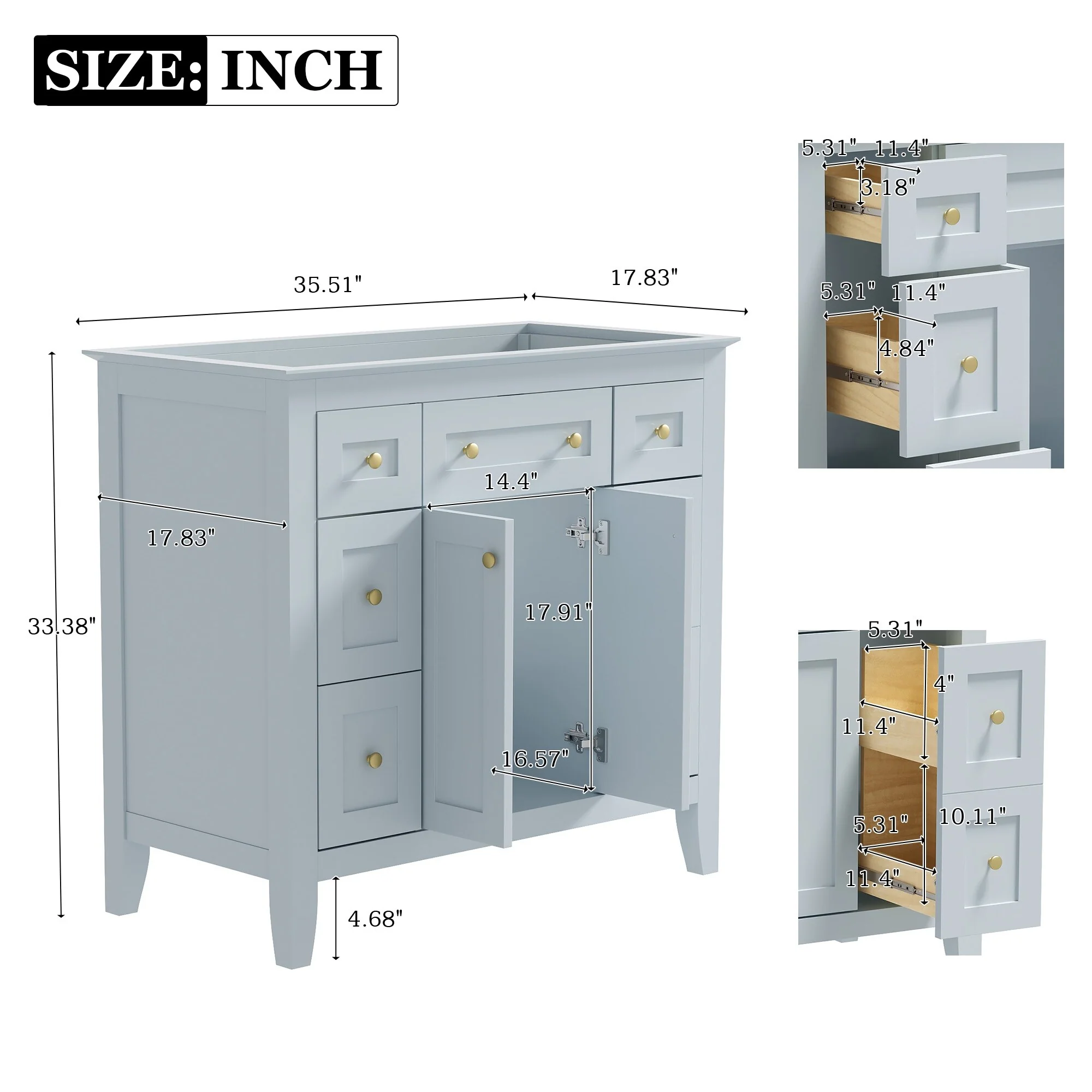 Modern Freestanding Single Bathroom Cabinet with 6 Drawers 2 Cabinets