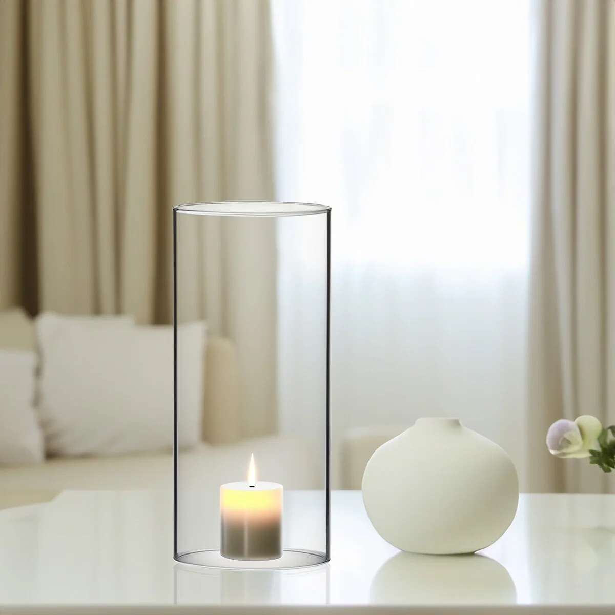 Clear Glass Cylinder Hurricane Chimney Tube, Candle Cover - 1 Piece