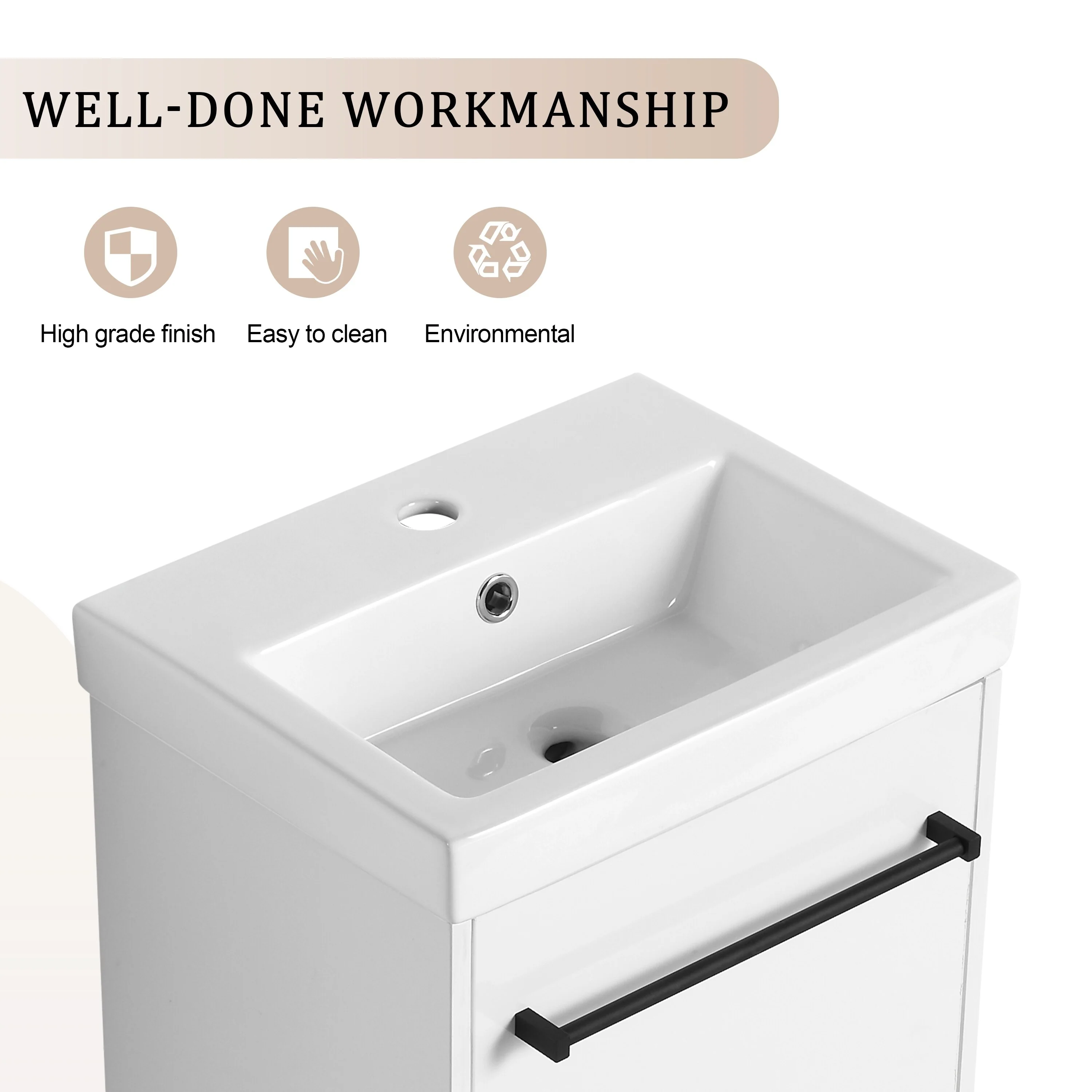 Bathroom Vanity With Sink In 16/18 Inch, Floating Bathroom Vanity With Soft Close Door