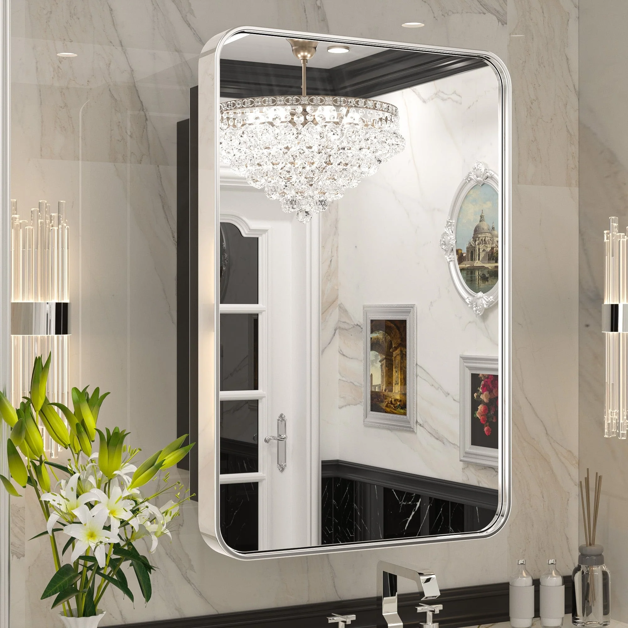 KEONJINN Medicine Cabinets for Bathroom with Mirror, Stainless Steel 1-3 Framed Doors