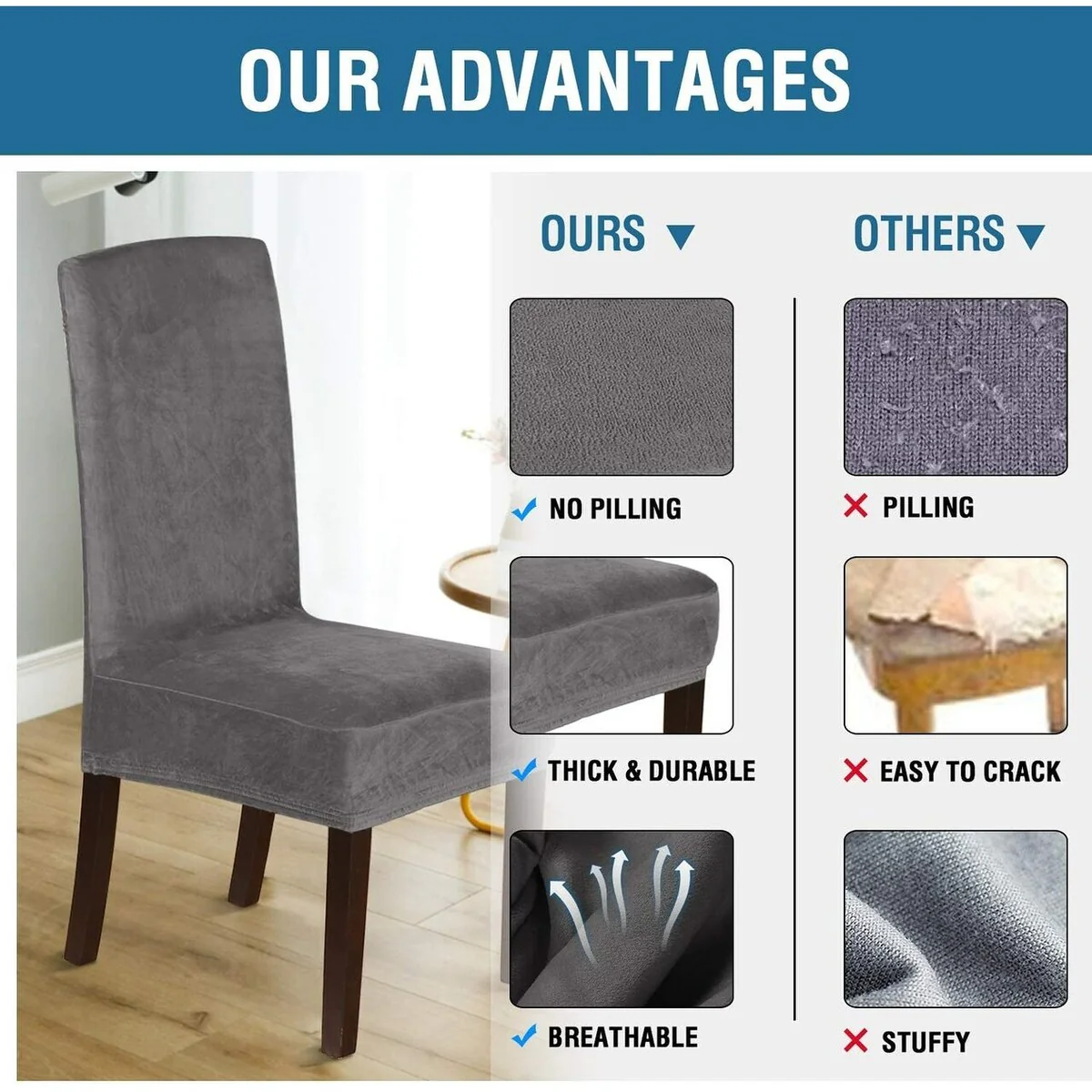 Enova Home Soft Thick Solid Velvet Fabric Stretchy Universal Dining Chair Slipcovers Set of 2