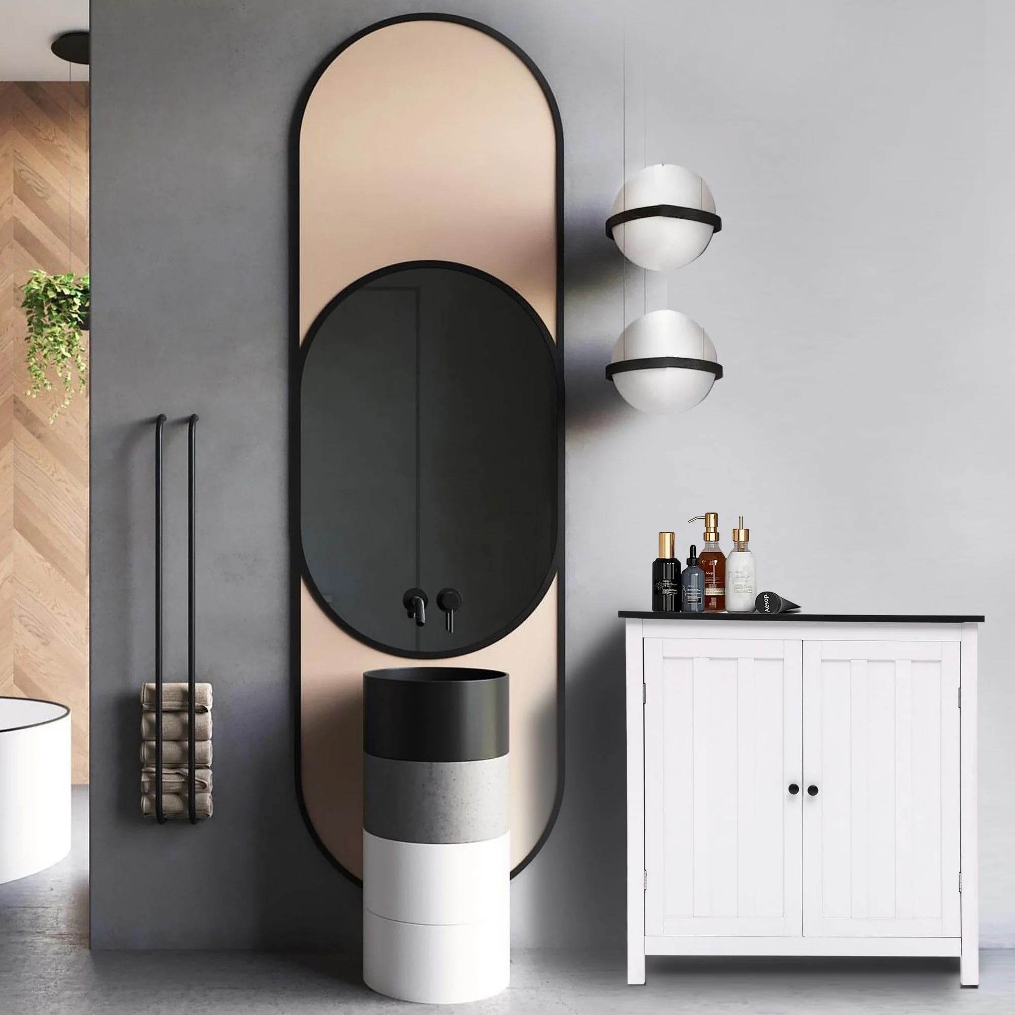 White MDF Wood 2-Door Bathroom Storage Cabinet with an Adjustable Shelf - 32.3