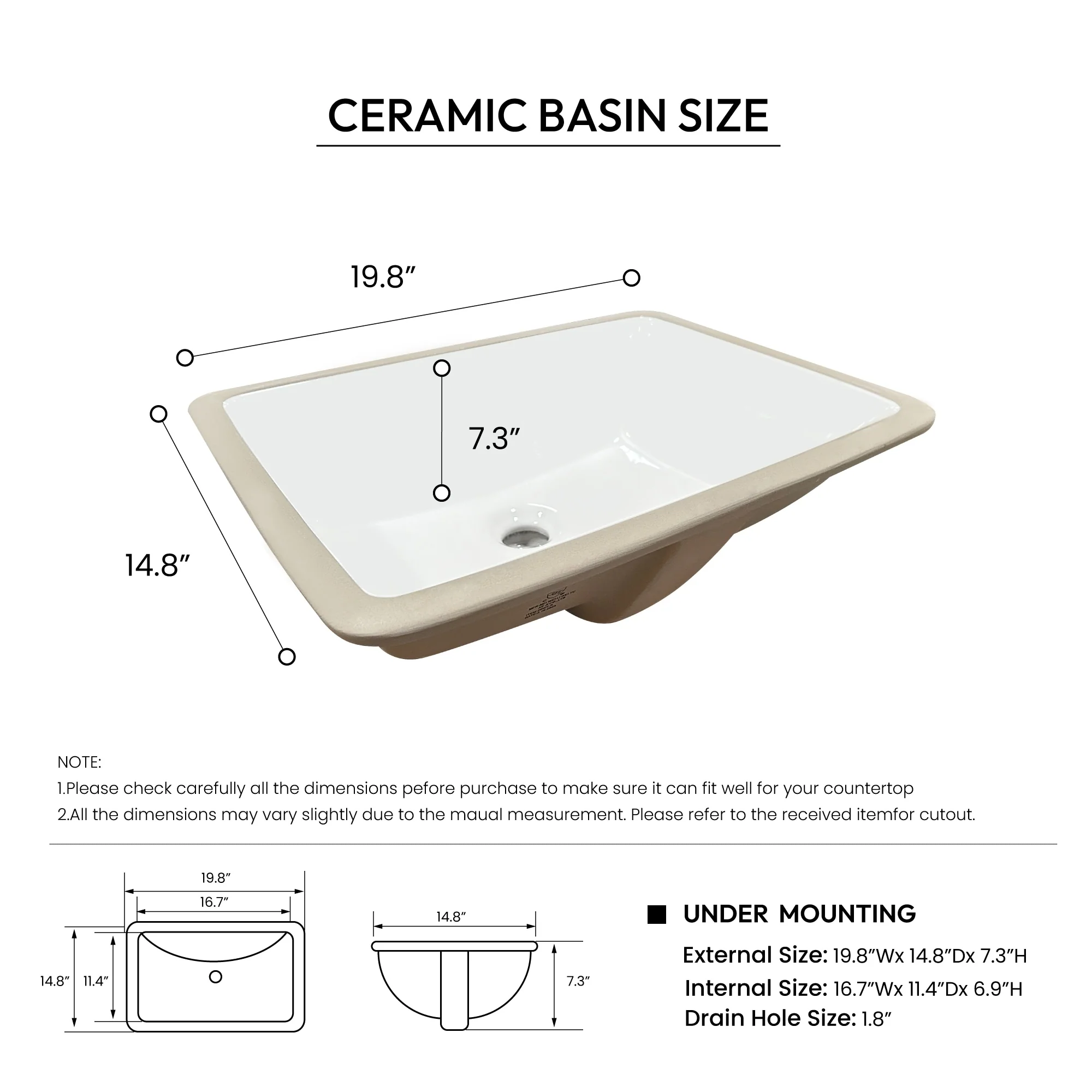 Jaen Composite Stone Vanity Top with White Rectangular Sink