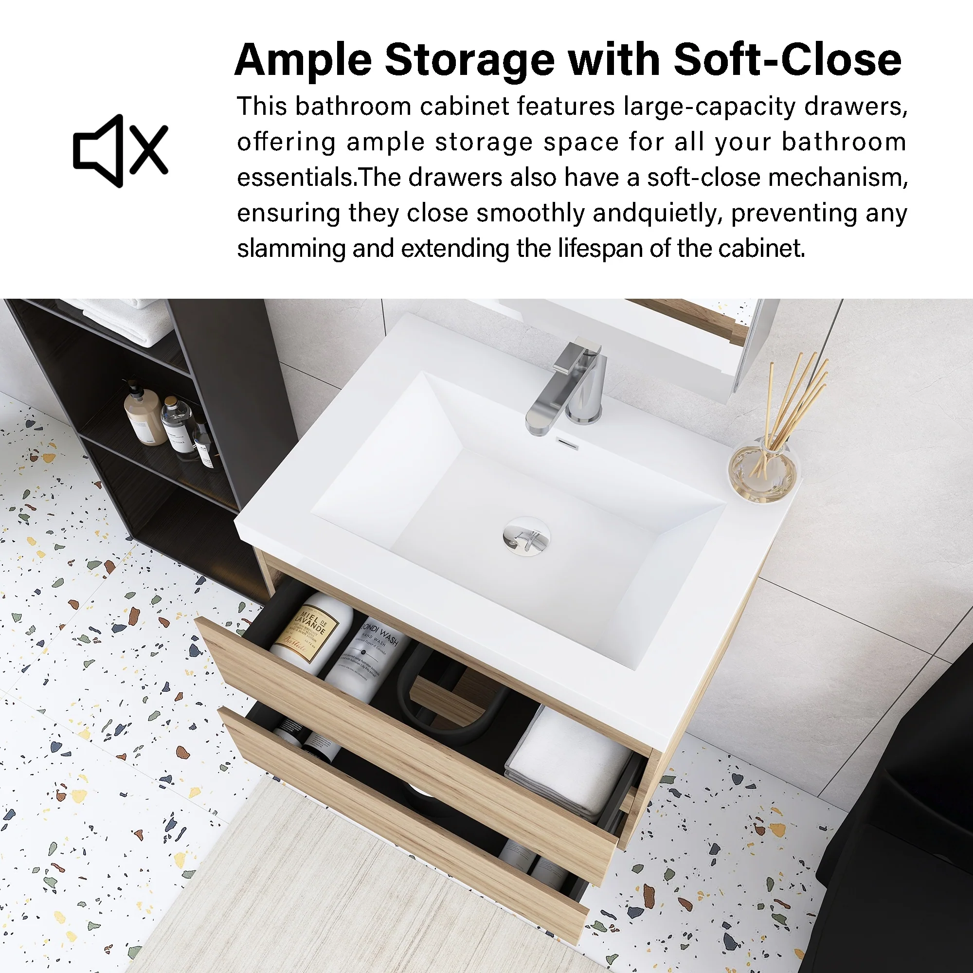 Angela Wall Mounted Bathroom Vanity in F. Oak with White Cultured Marble Top