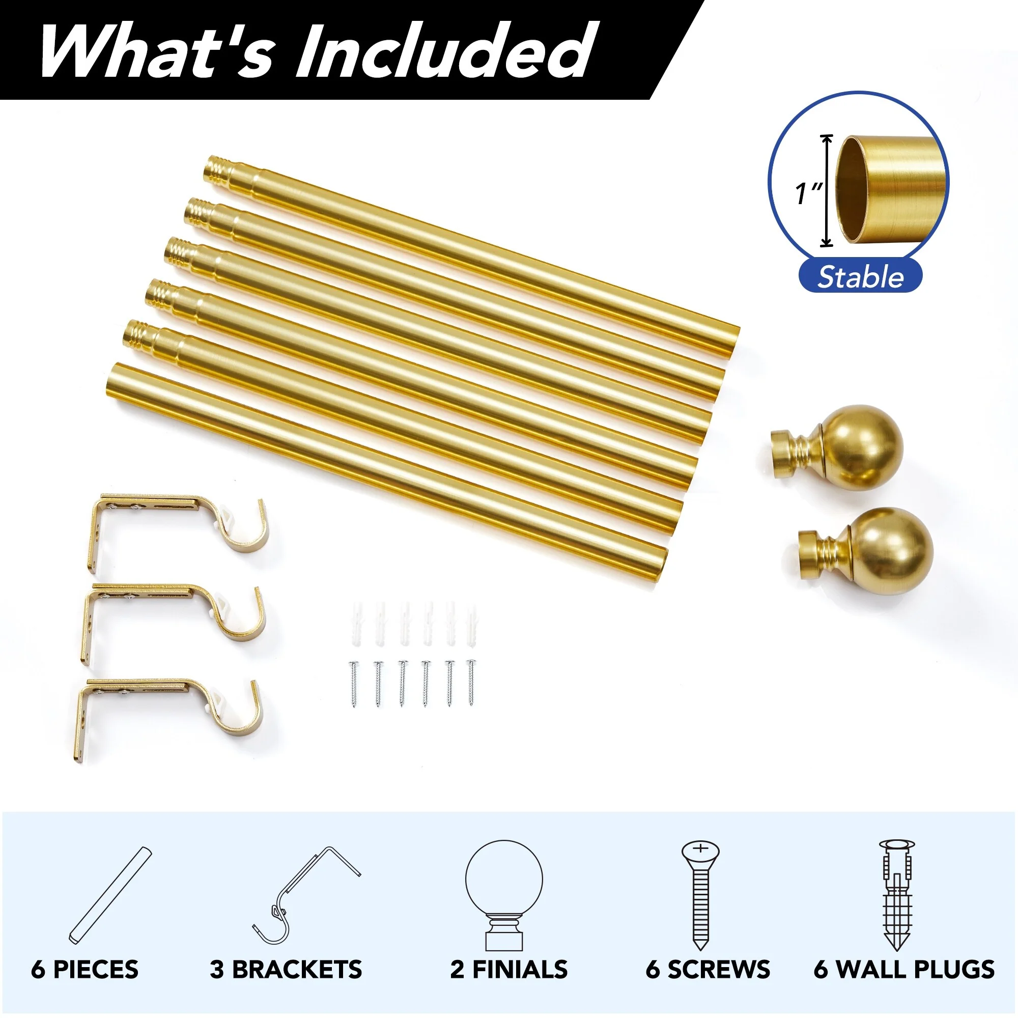 Deconovo 1 Inch Window Curtain Rod