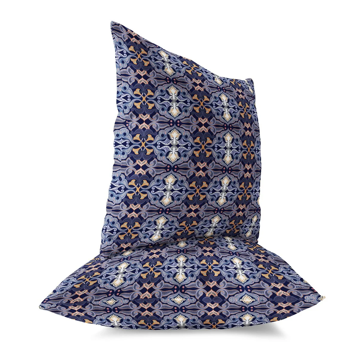 Blue And Orange Floral Elegance Indoor/Outdoor Throw Pillow Zipper