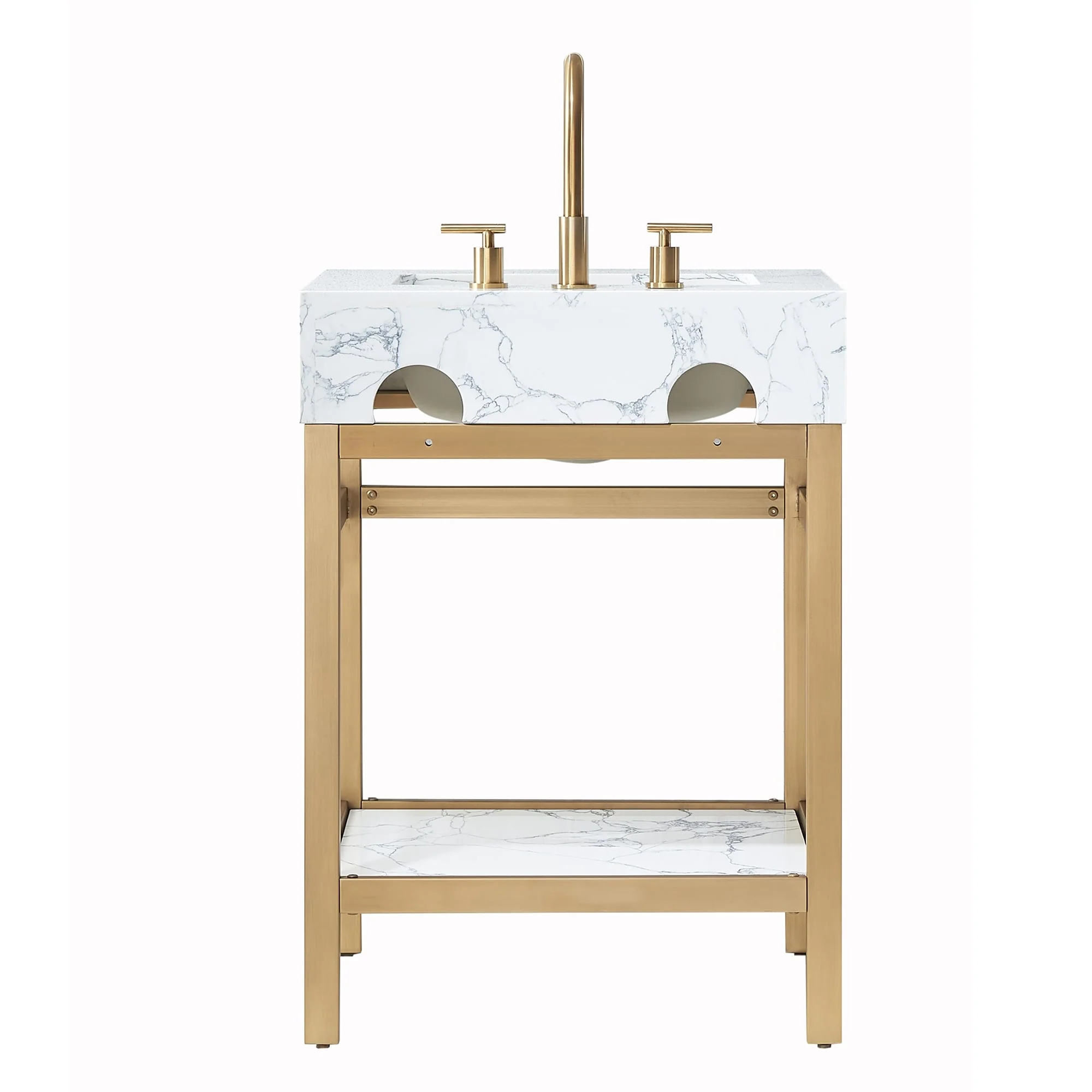 Ecija Bath Vanity, Metal Support with Composite Stone Top, no Mirror