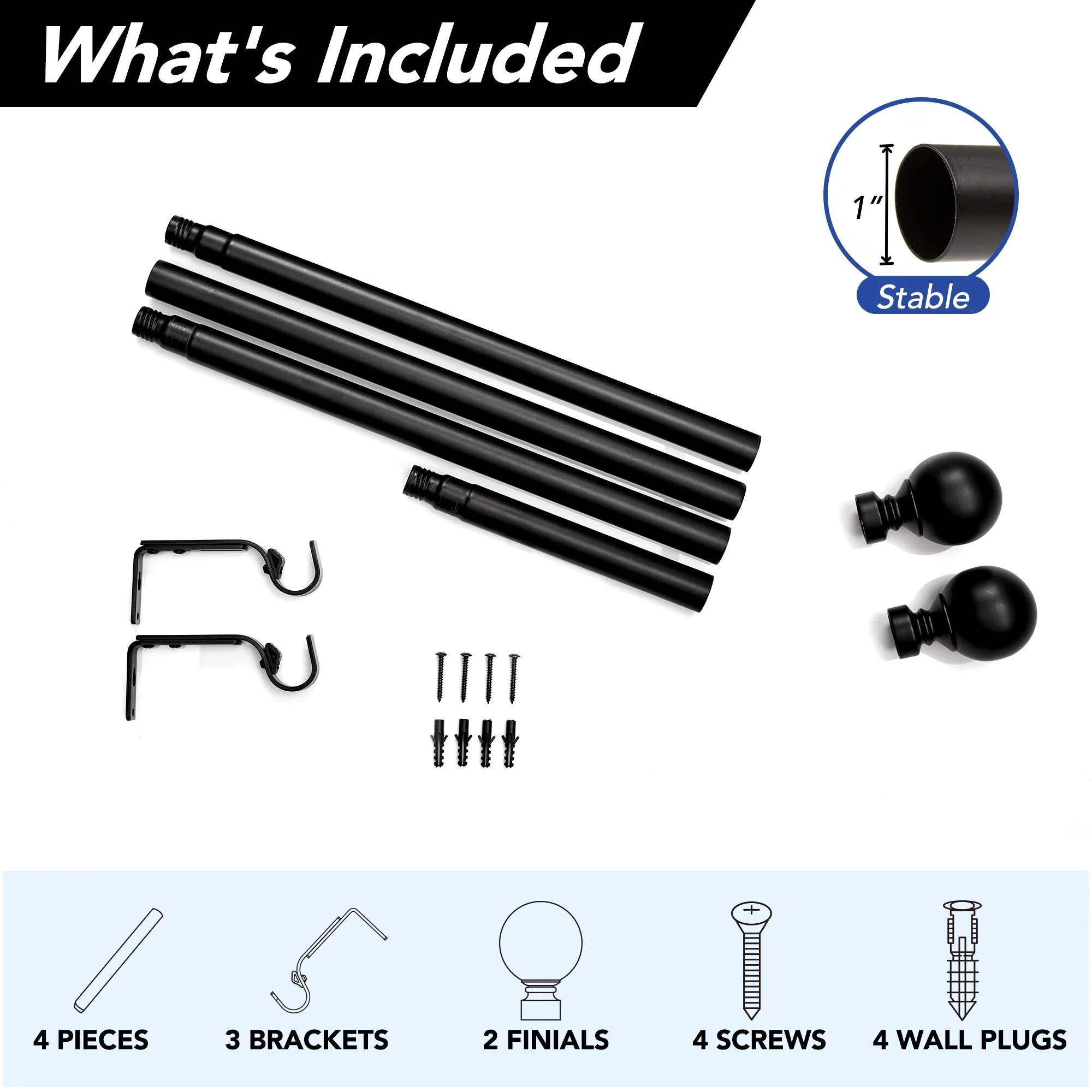 Deconovo 1 Inch Window Curtain Rod