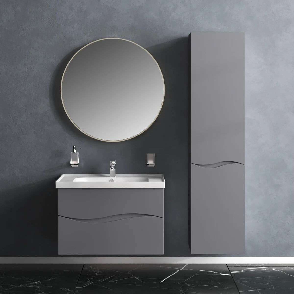 Modern Wall-Mounted Bathroom Vanity with Washbasin Wave Gray Matte Non-Toxic MDF-26