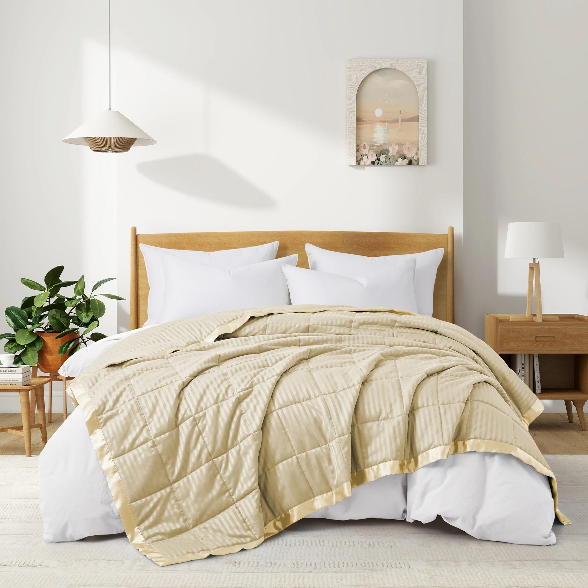 Hotel Quality Luxury All Season Jacquard Soft Bed Blanket with Satin Trim, Cozy and Warm