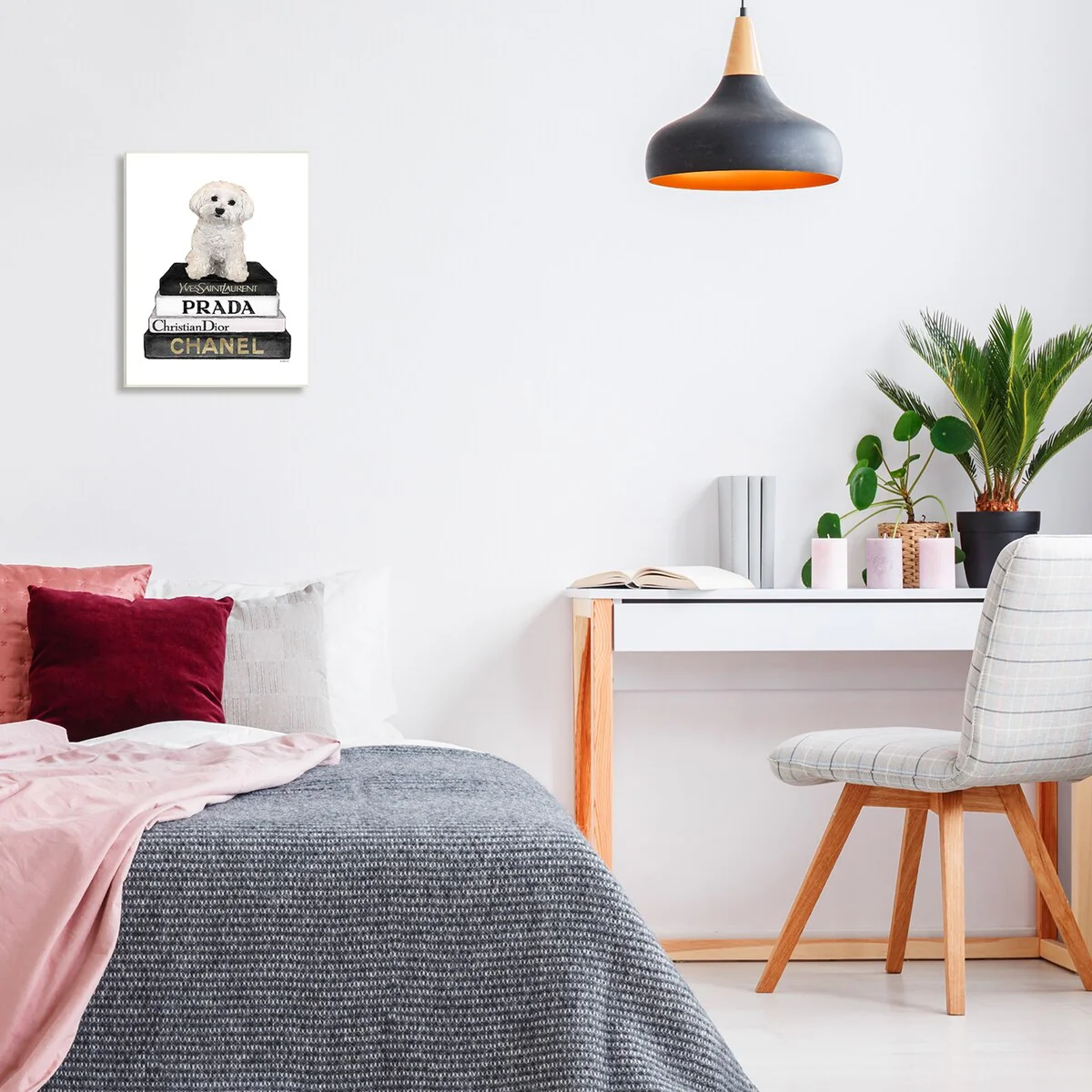 Stupell Maltese Dog Glam Pet Fashion Bookstack Wood Wall Art - White