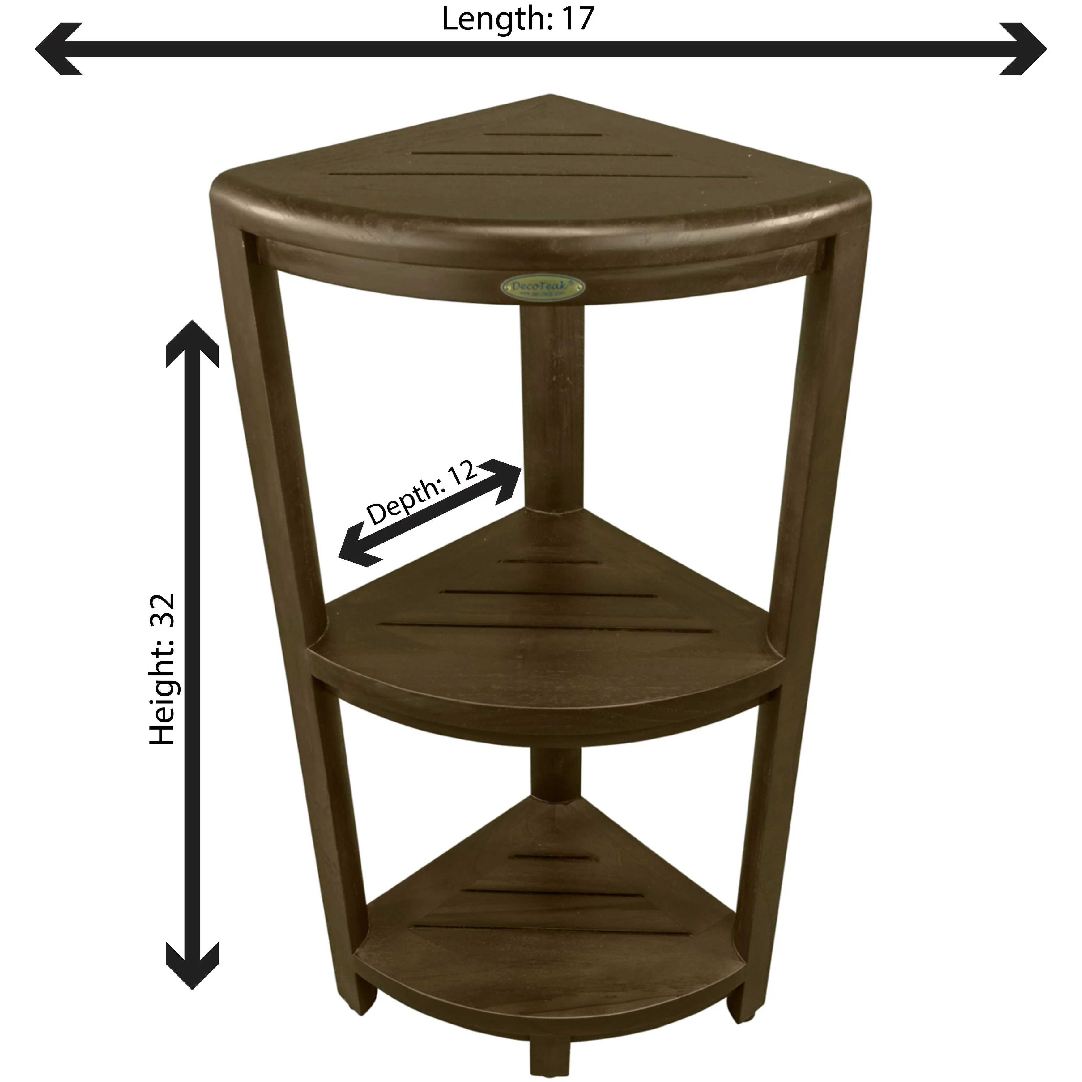 DecoTeak Oasis 3-Tier Solid Teak Corner Shower Shelf in Signature WoodLand Brown Finish