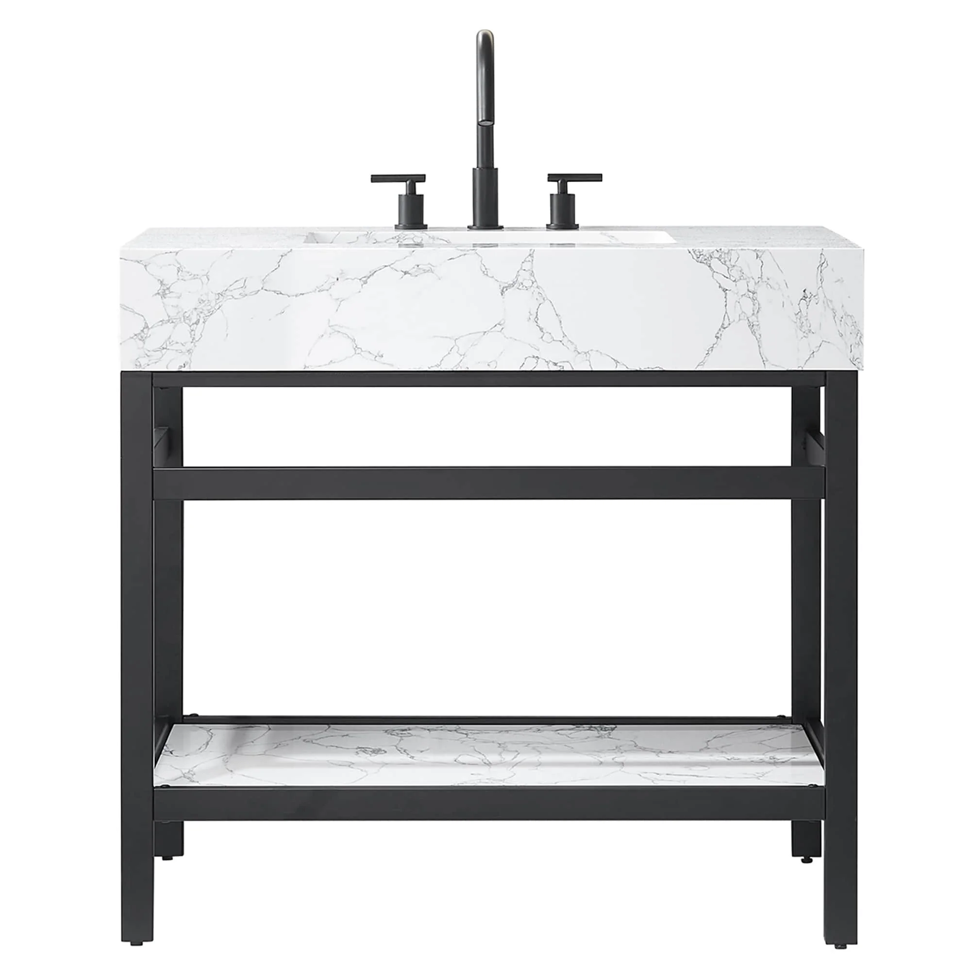 Ecija Bath Vanity, Metal Support with Composite Stone Top, no Mirror