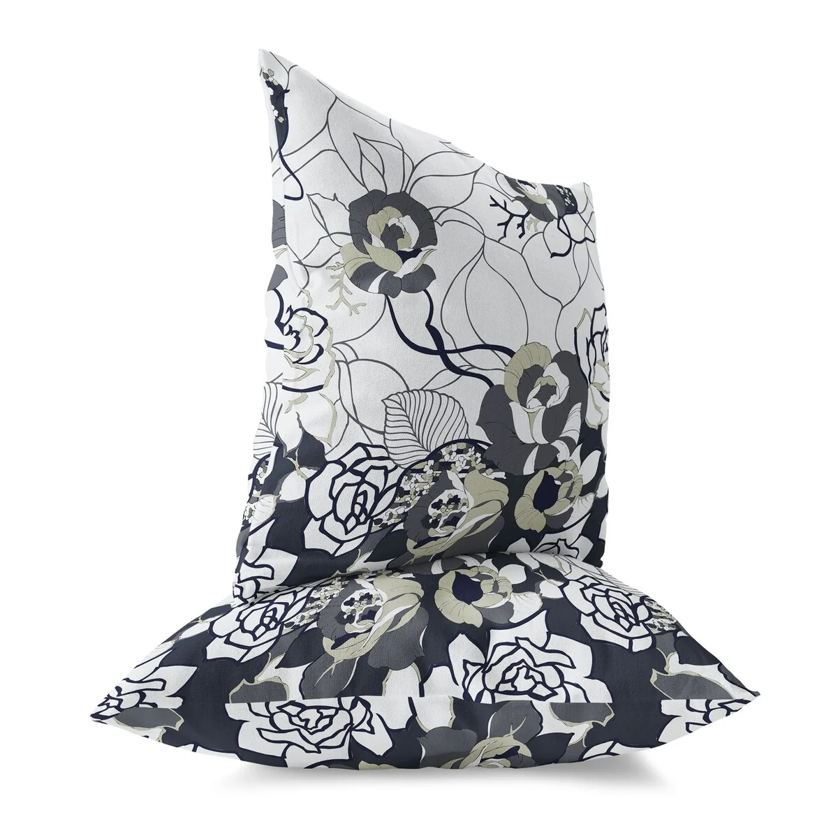 White And Dark Regal Rose Retreat Indoor/Outdoor Throw Pillow Zipper