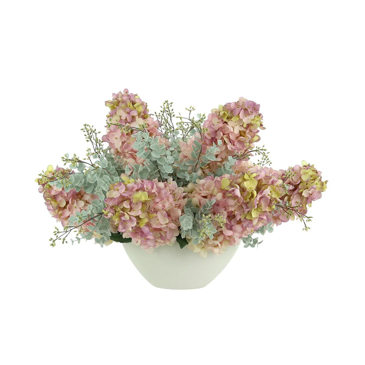 Cone Hydrangea and Eucalyptus Floral Arrangement - Pink, Aqua, White